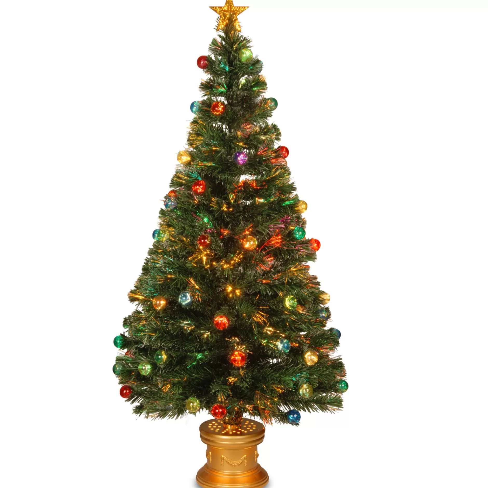 Discount 60" Pre-Lit Medium Fiber-Optic Artificial Ornamented Christmas Fireworks Tree - Led Lights Pre-Lit
