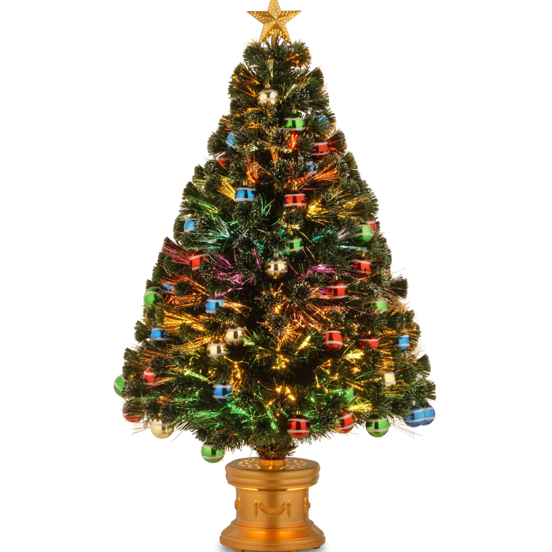 New 4' Pre-Lit Medium Fiber-Optic Fireworks Ornamented Artificial Christmas Tree - Multicolor Led Lights Pre-Lit