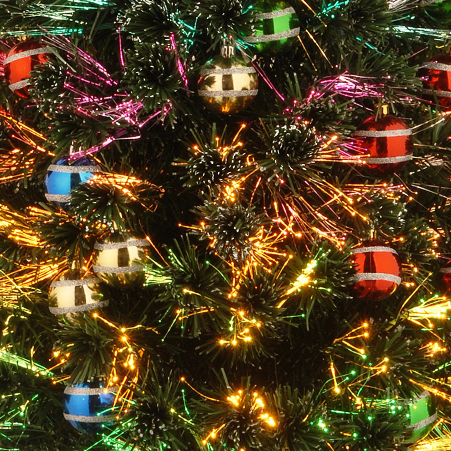 New 4' Pre-Lit Medium Fiber-Optic Fireworks Ornamented Artificial Christmas Tree - Multicolor Led Lights Pre-Lit