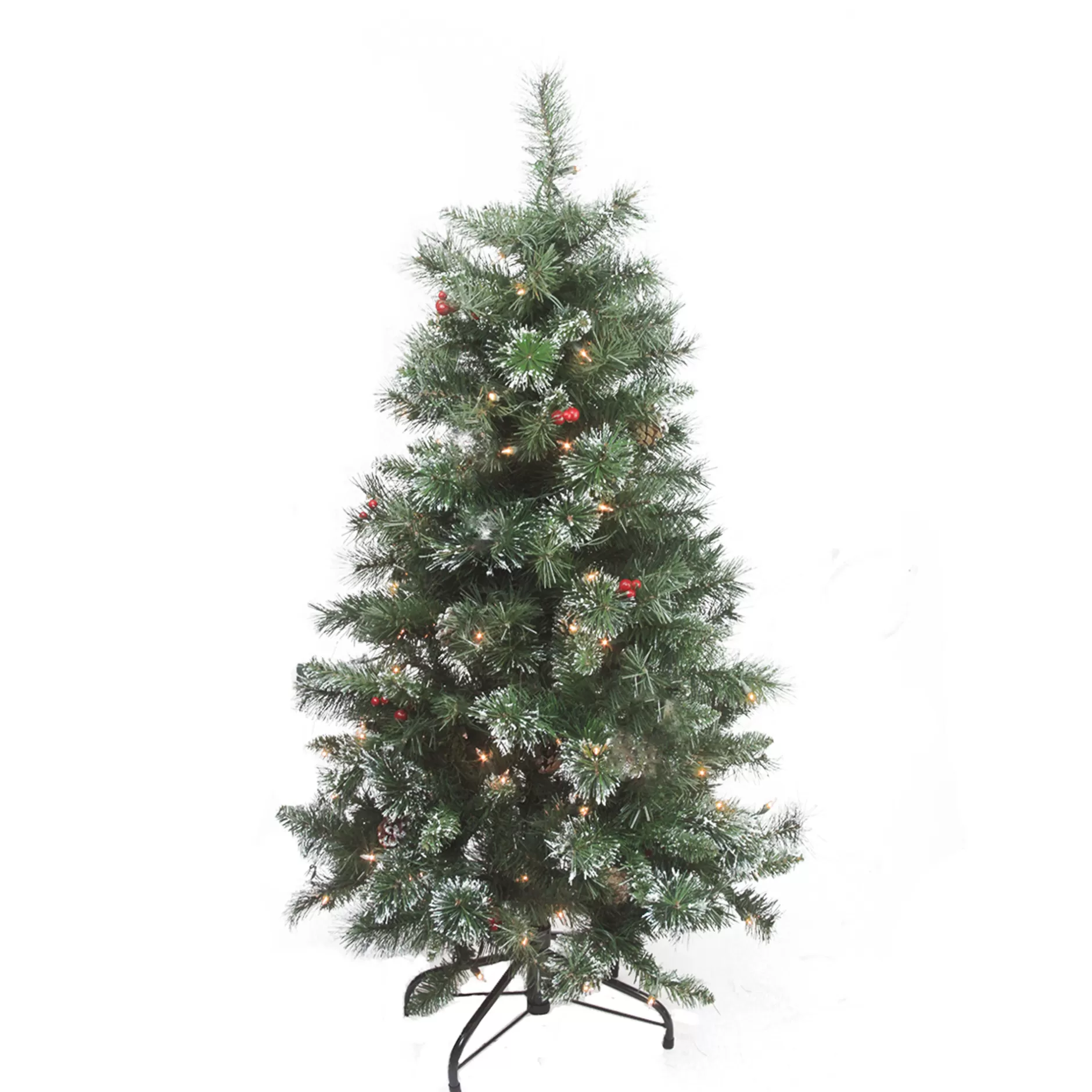 Store 4' Pre-Lit Medium Frosted Mixed Pine Artificial Christmas Tree - Clear Lights Flocked