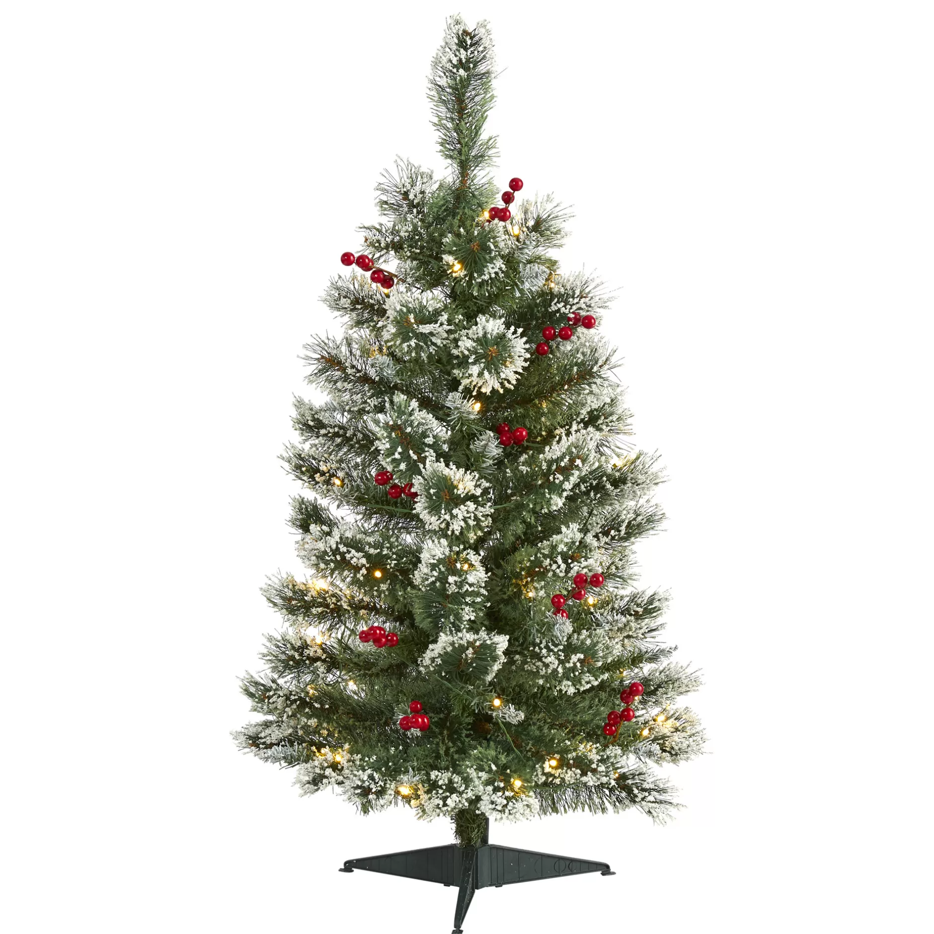 Discount 3' Pre-Lit Medium Frosted Swiss Pine With Berries Christmas Tree, Warm Clear Led Lights Pre-Lit