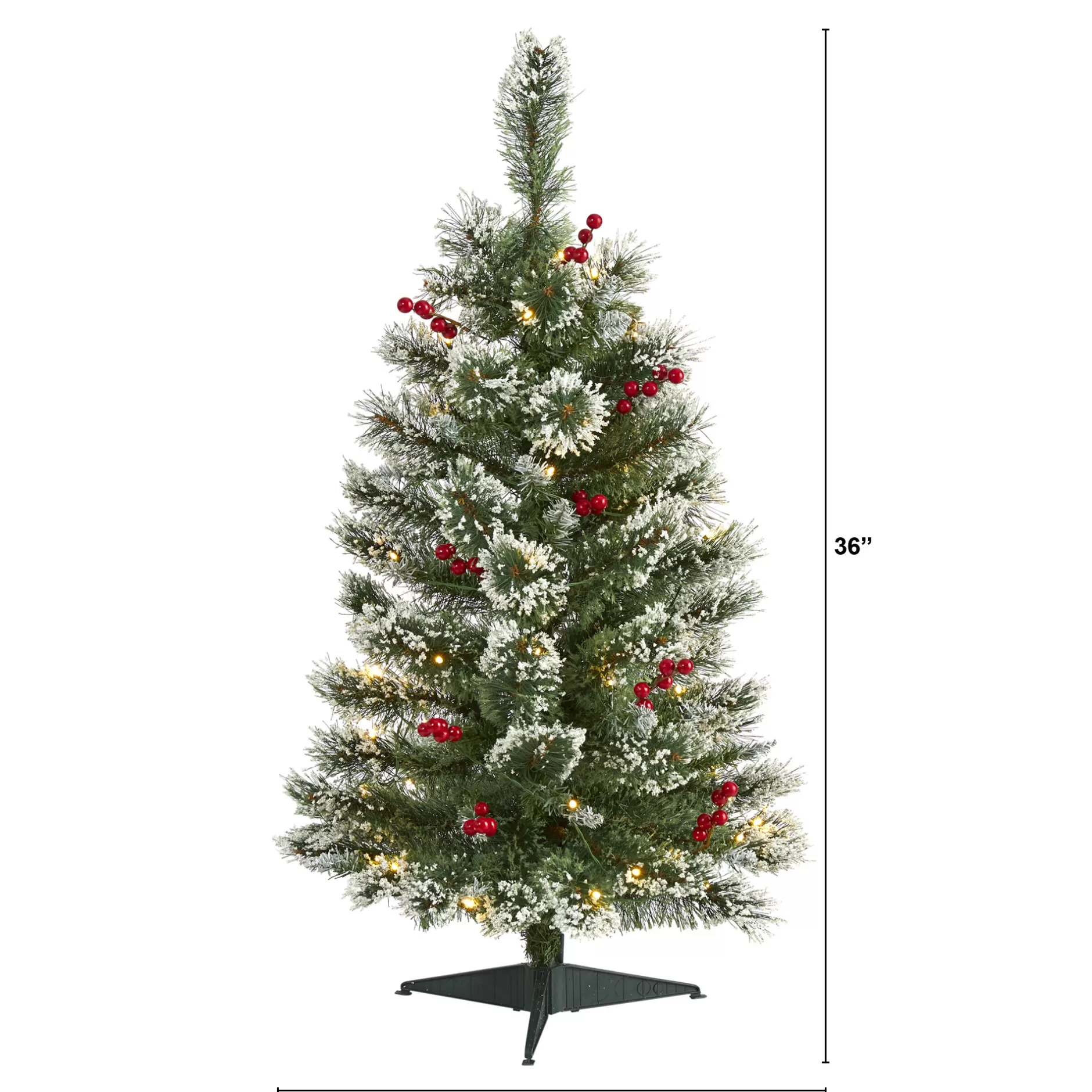 Discount 3' Pre-Lit Medium Frosted Swiss Pine With Berries Christmas Tree, Warm Clear Led Lights Pre-Lit