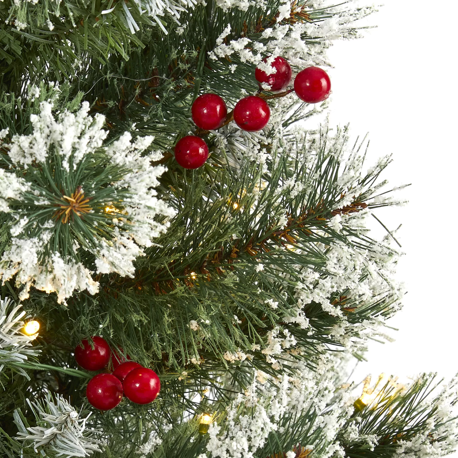 Discount 3' Pre-Lit Medium Frosted Swiss Pine With Berries Christmas Tree, Warm Clear Led Lights Pre-Lit