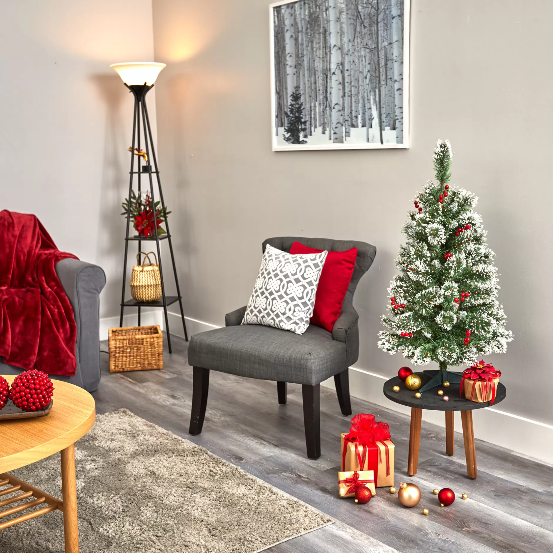 Discount 3' Pre-Lit Medium Frosted Swiss Pine With Berries Christmas Tree, Warm Clear Led Lights Pre-Lit