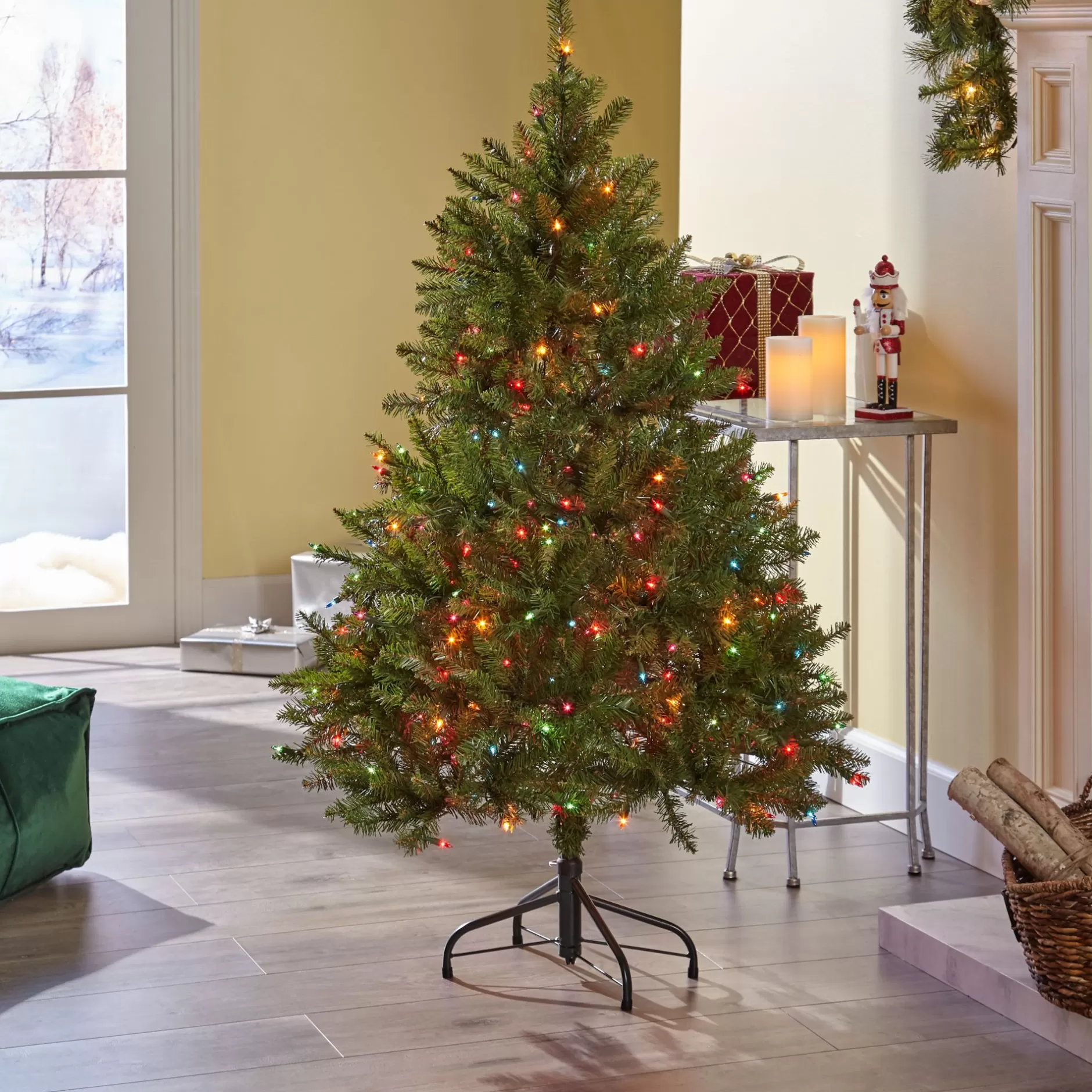 Best 4.5' Pre-Lit Medium Noble Fir Hinged Artificial Christmas Tree - Multicolor Lights Pre-Lit
