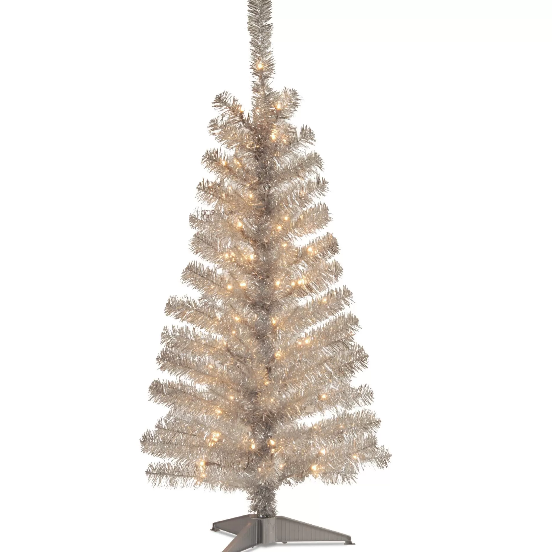 Shop 4' Pre-Lit Medium Silver Tinsel Artificial Christmas Tree - 70 Clear Lights Pre-Lit