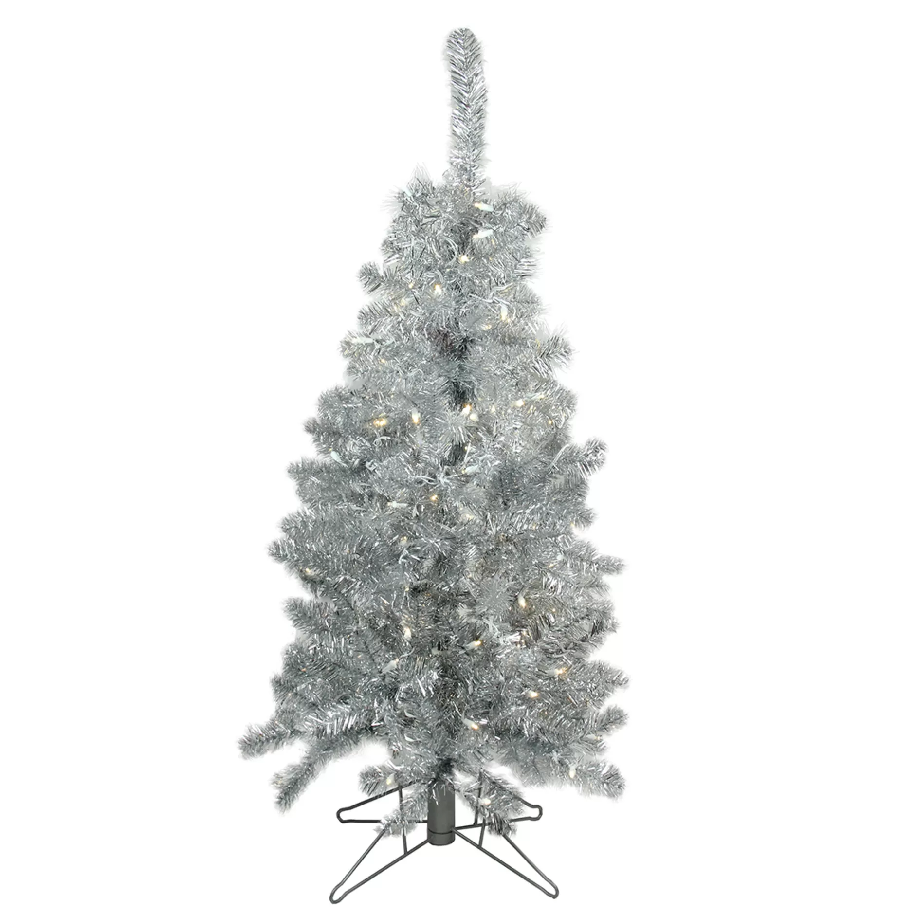 Shop 4' Pre-Lit Medium Silver Tinsel Artificial Christmas Tree - Clear Lights Pre-Lit