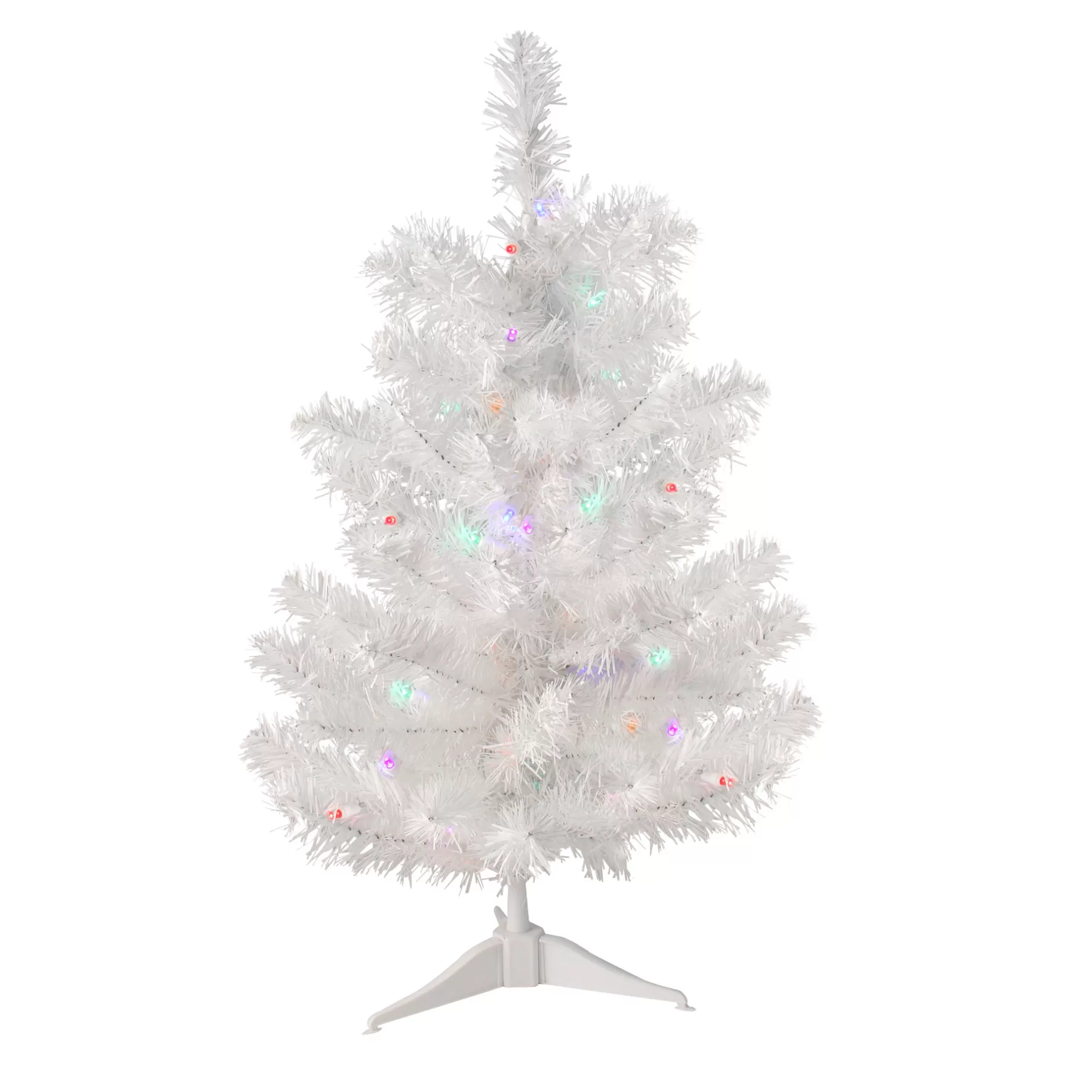 Best 2' Pre-Lit Medium Snow White Pine Artificial Christmas Tree - Multicolor Led Lights Pre-Lit