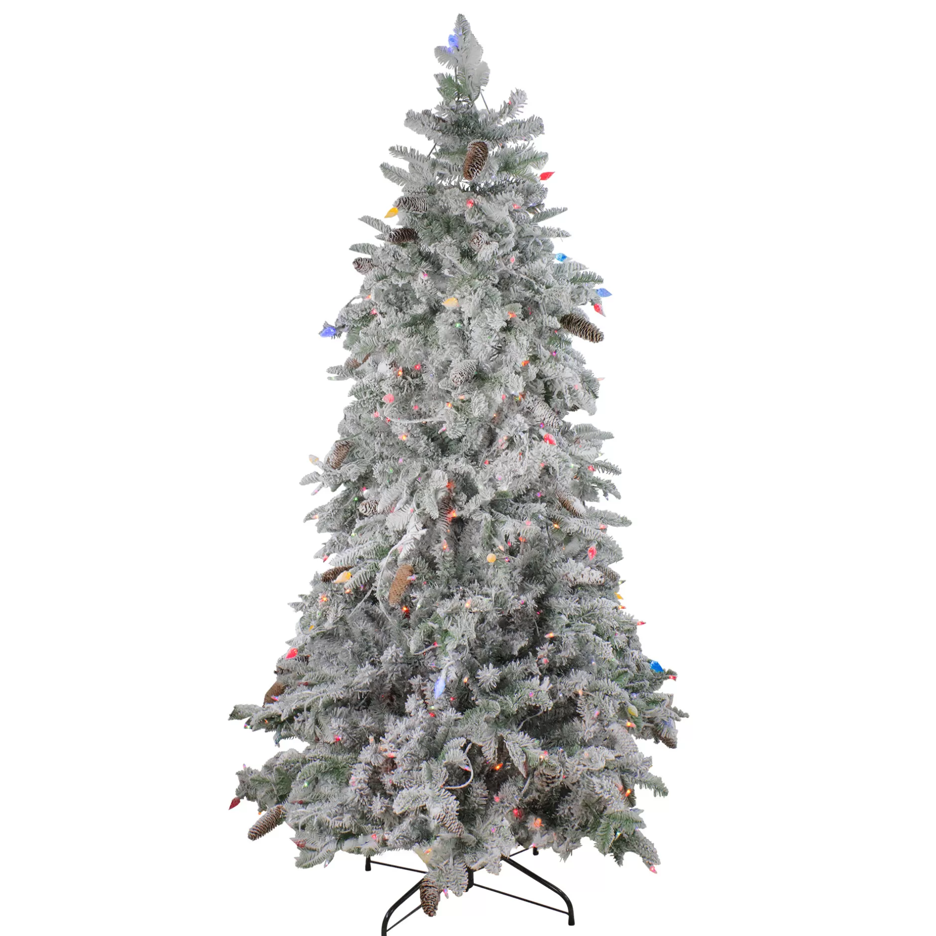 Store 7.5' Pre-Lit Meidum Profile Flocked Dunton Spruce Artificial Christmas Tree - Multi-Color Lights Pre-Lit