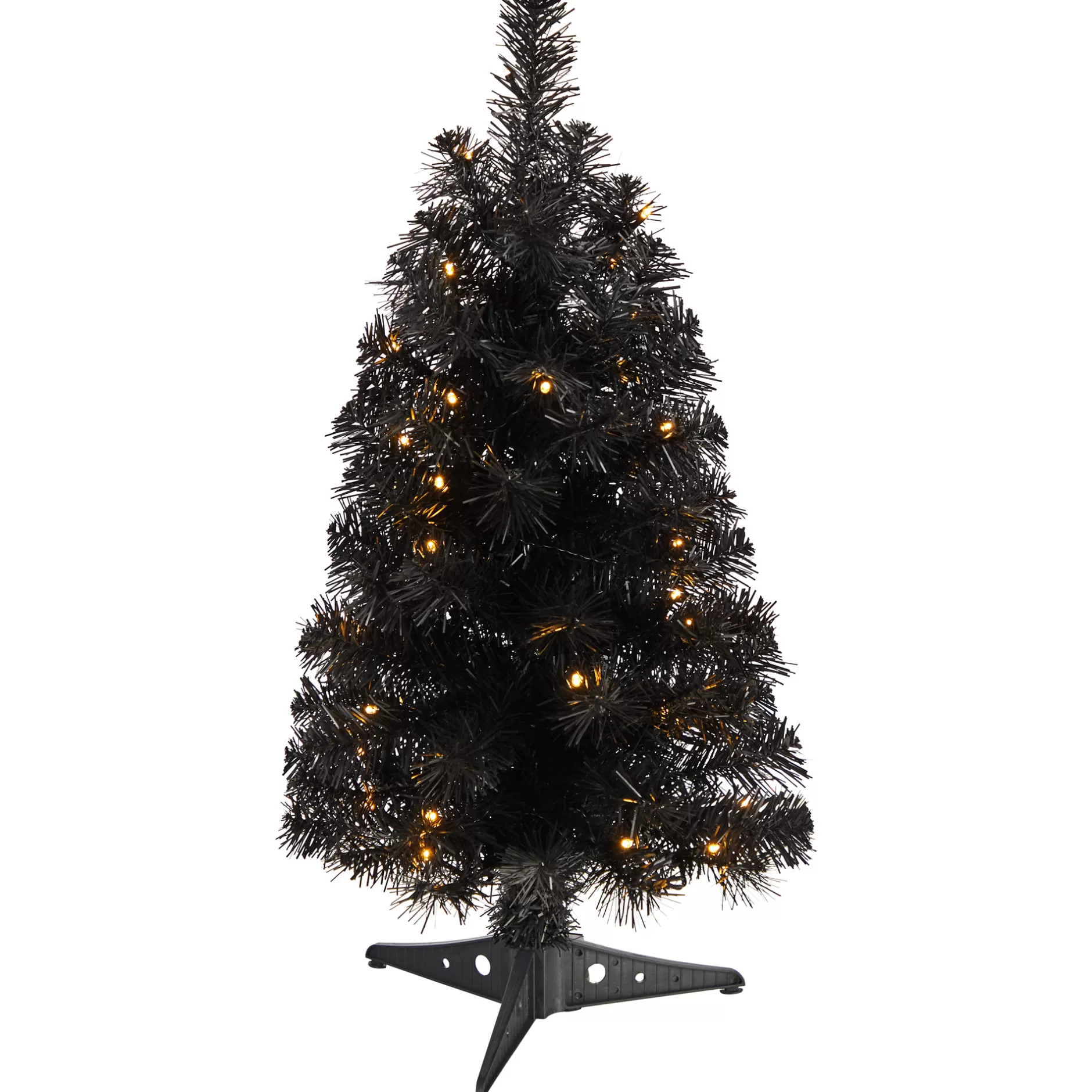 Clearance 2' Pre-Lit Mini Black Artificial Christmas Tree, Clear Led Lights Colorful