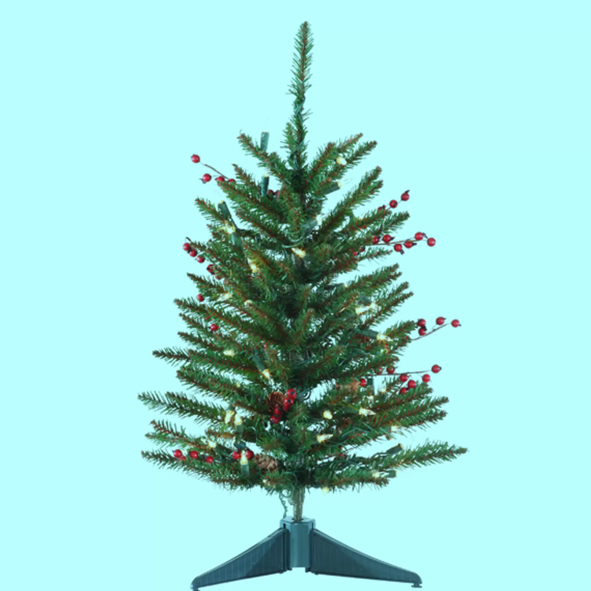 Fashion 2' Pre-Lit Mixed Berries And Pine Cone Artificial Christmas Tree - Clear Lights Pre-Lit