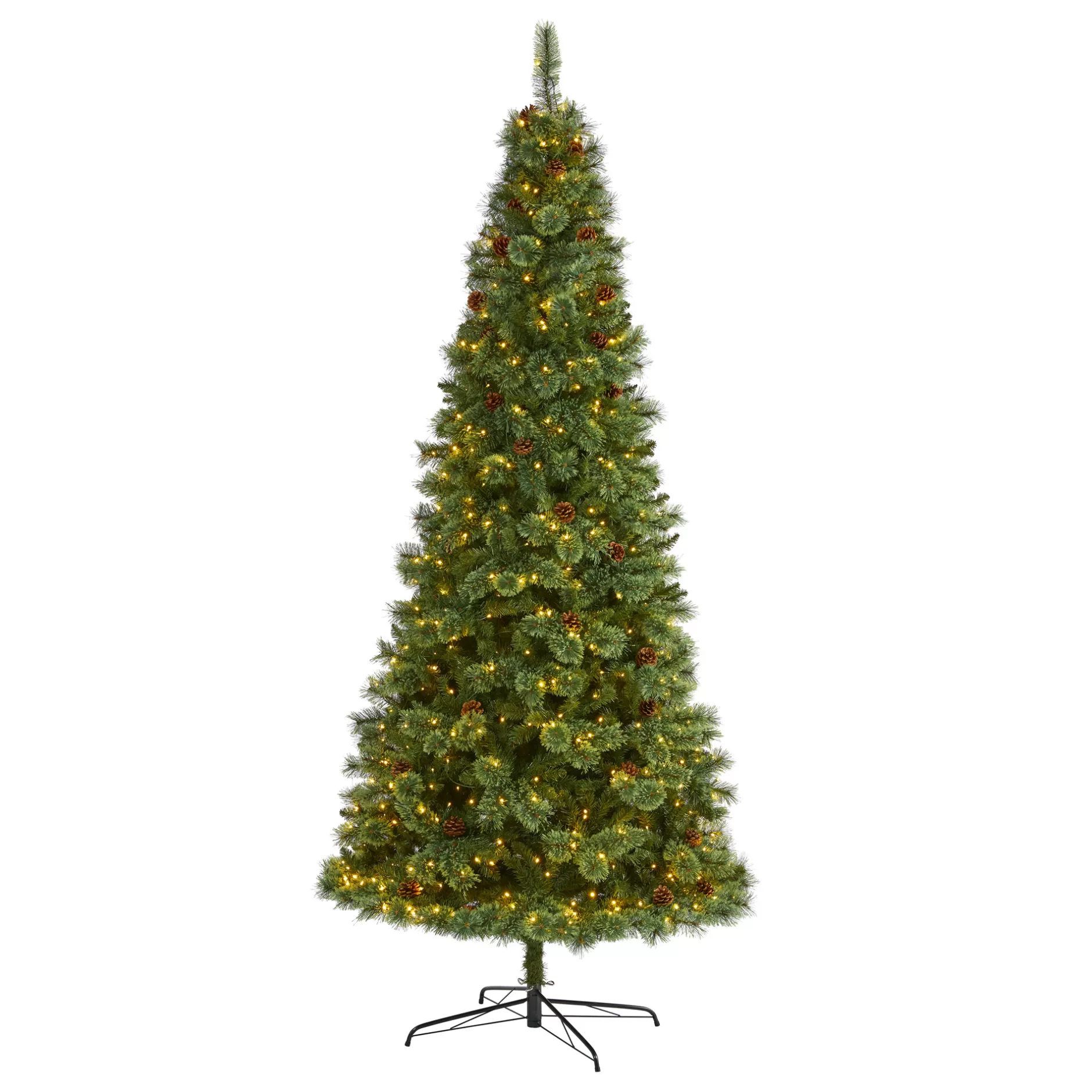 Cheap 9' Pre-Lit Mountain Pine And Pinecones Artificial Christmas Tree, Warm Clear Led Lights Pre-Lit