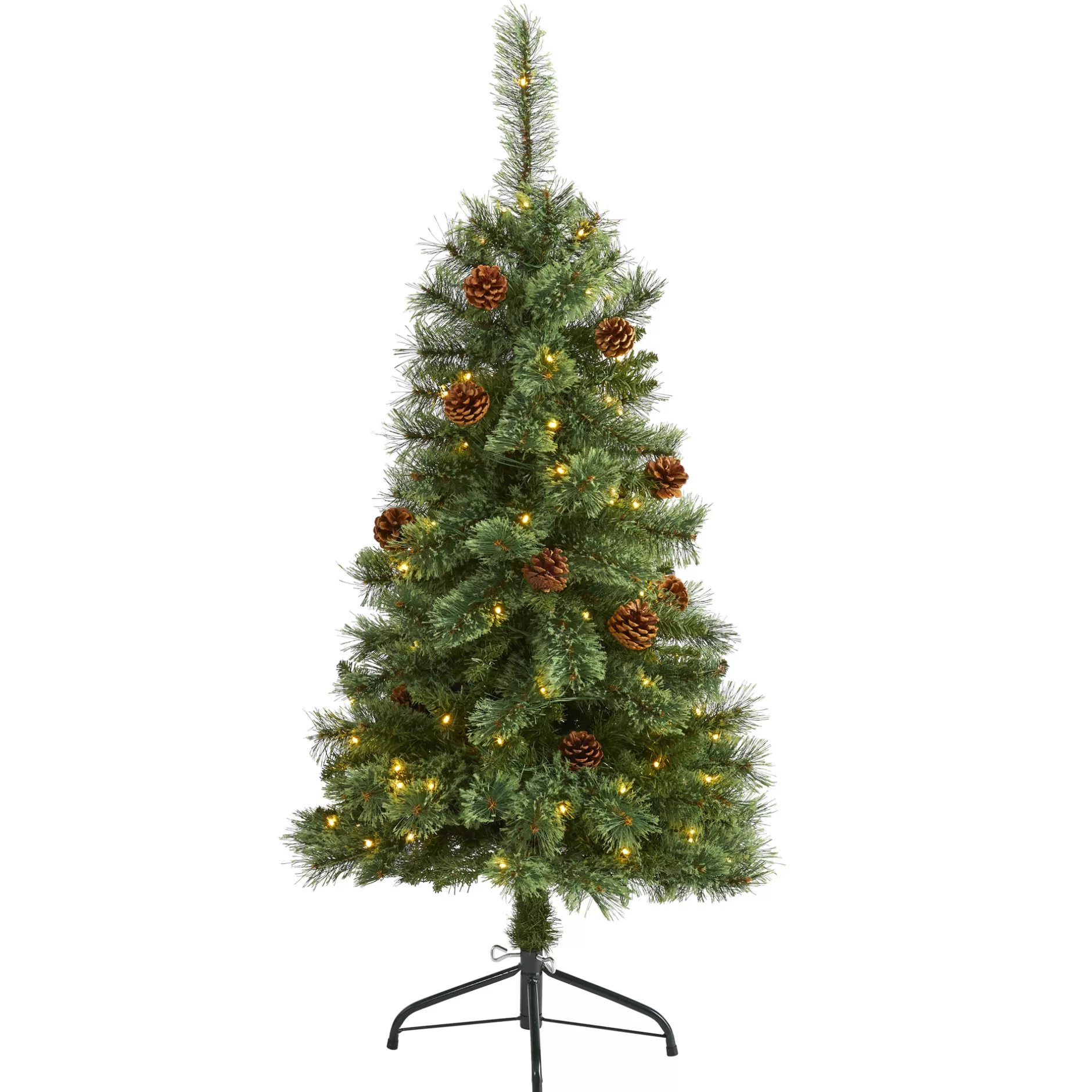 Online 4' Pre-Lit Mountain Pine And Pinecones Artificial Christmas Tree, Warm Clear Led Lights Pre-Lit