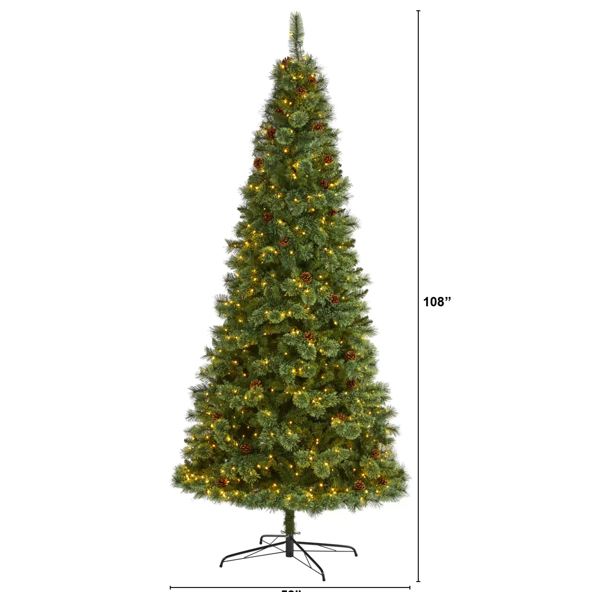 Cheap 9' Pre-Lit Mountain Pine And Pinecones Artificial Christmas Tree, Warm Clear Led Lights Pre-Lit