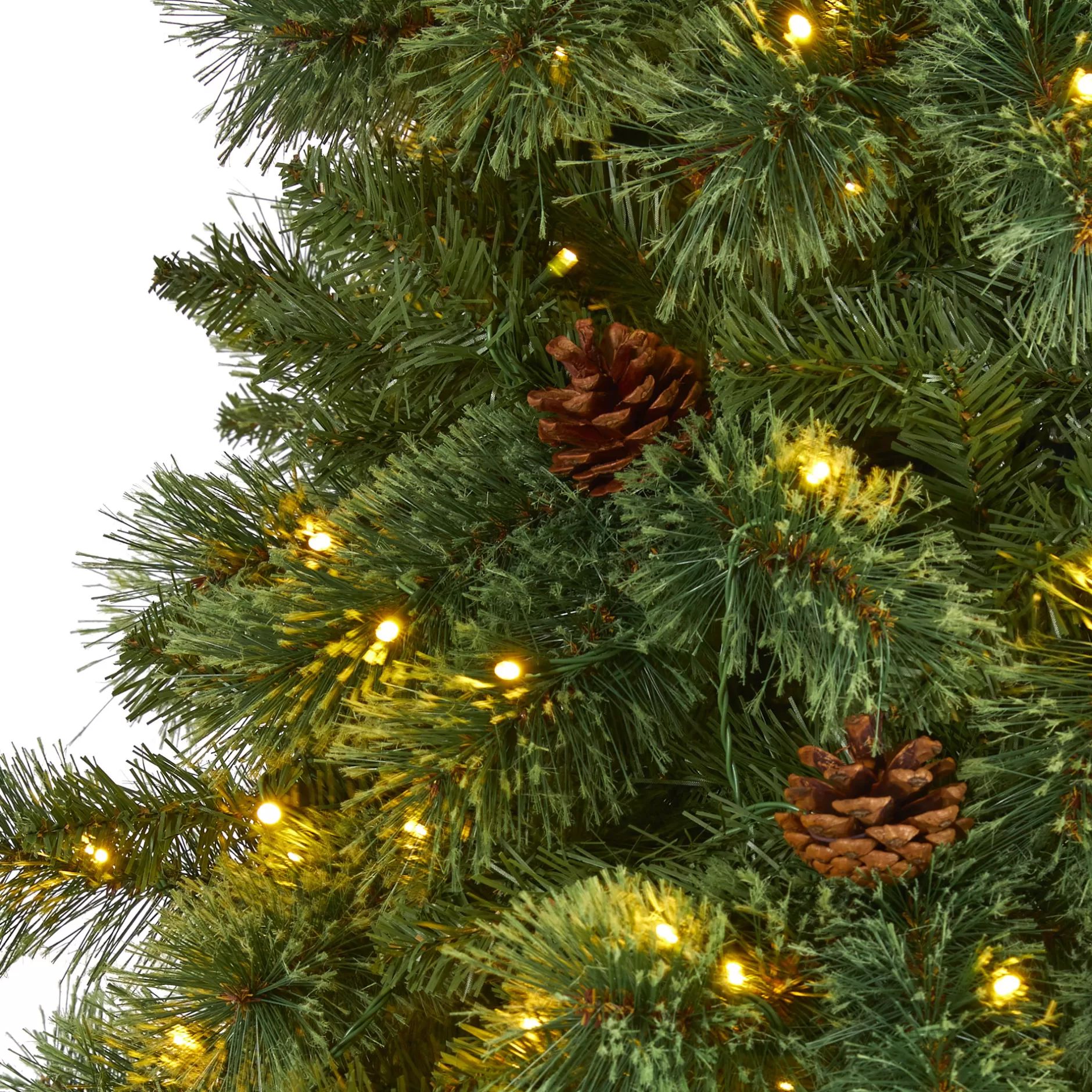 Cheap 9' Pre-Lit Mountain Pine And Pinecones Artificial Christmas Tree, Warm Clear Led Lights Pre-Lit