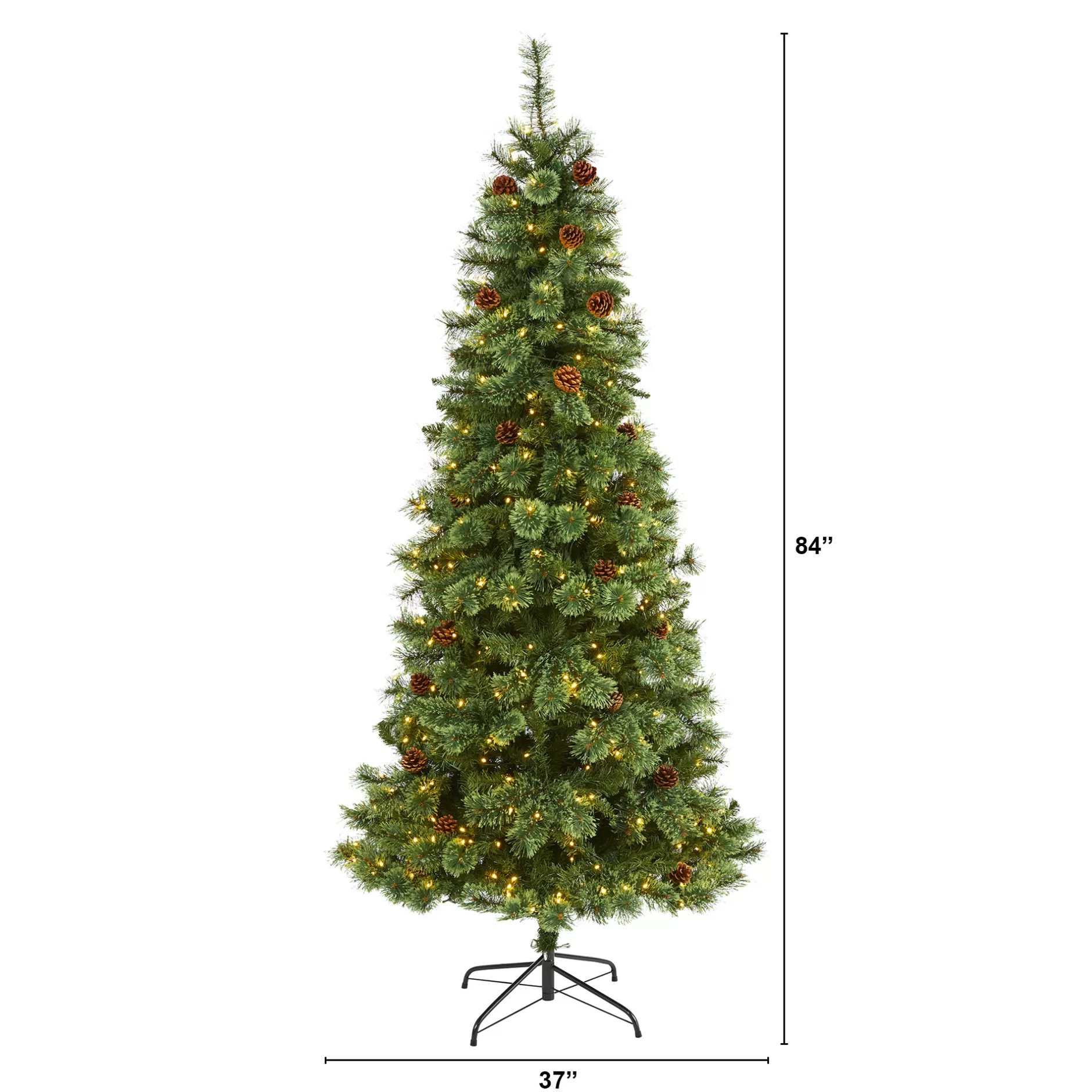 New 7' Pre-Lit Mountain Pine Artificial Christmas Tree, Warm Clear Led Lights Pre-Lit