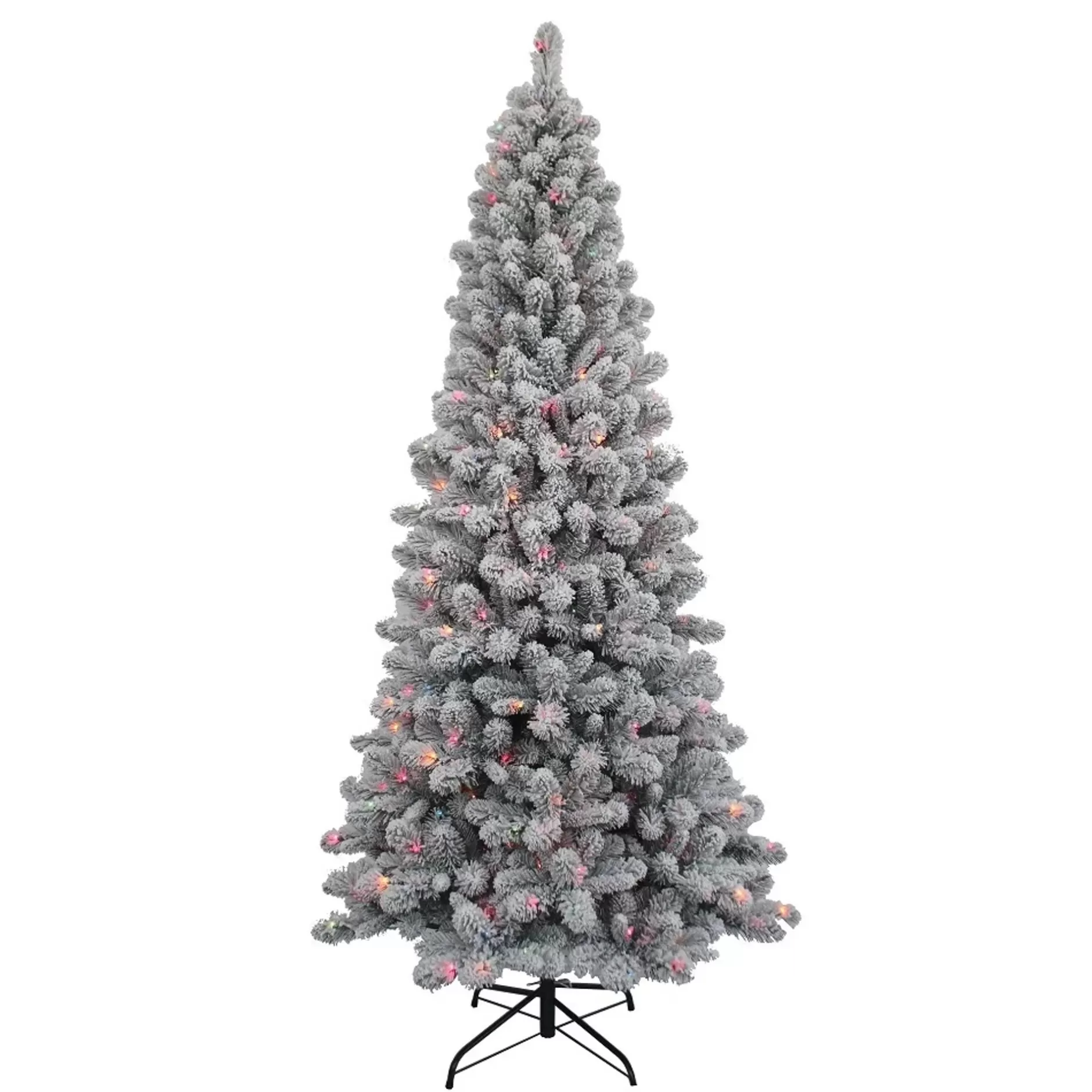 Shop 7' Pre-Lit New Brunswick Flocked Spruce Artificial Christmas Tree, Multicolor Lights Pre-Lit