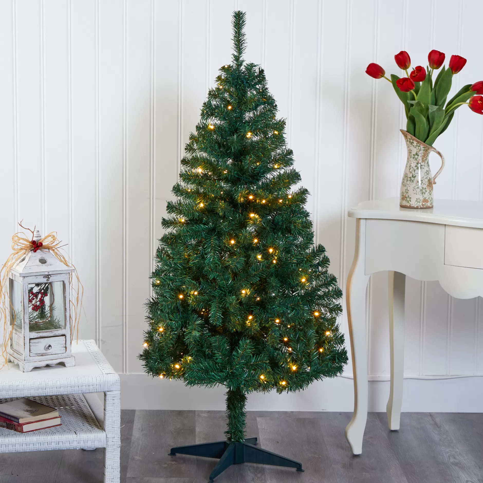 Best 5' Pre-Lit Northern Tip Pine Artificial Christmas Tree, Warm Clear Led Lights Pre-Lit