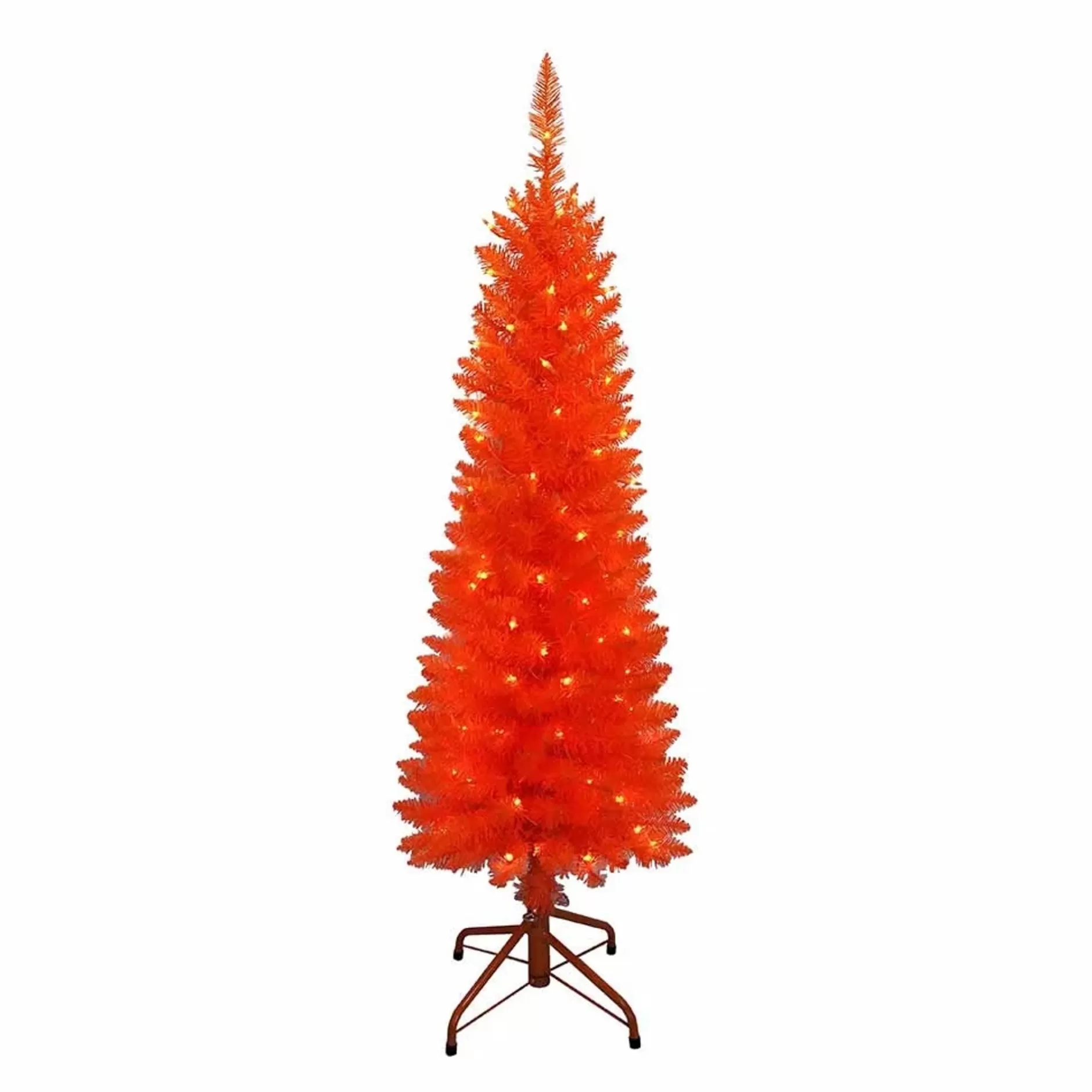 Flash Sale 4' Pre-Lit Orange Slim Artificial Christmas Tree, Clear Lights Colorful