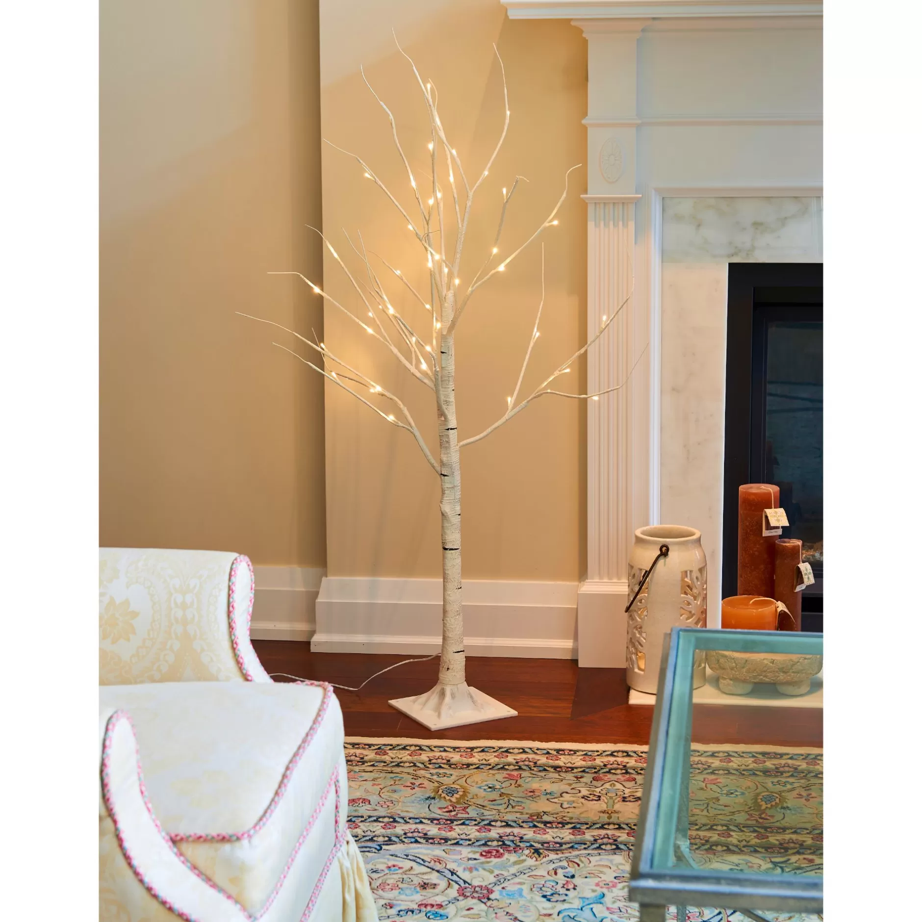 Sale 3.75' Pre-Lit Pencil Birch Artificial Christmas Tree, Warm White Led Lights Pre-Lit