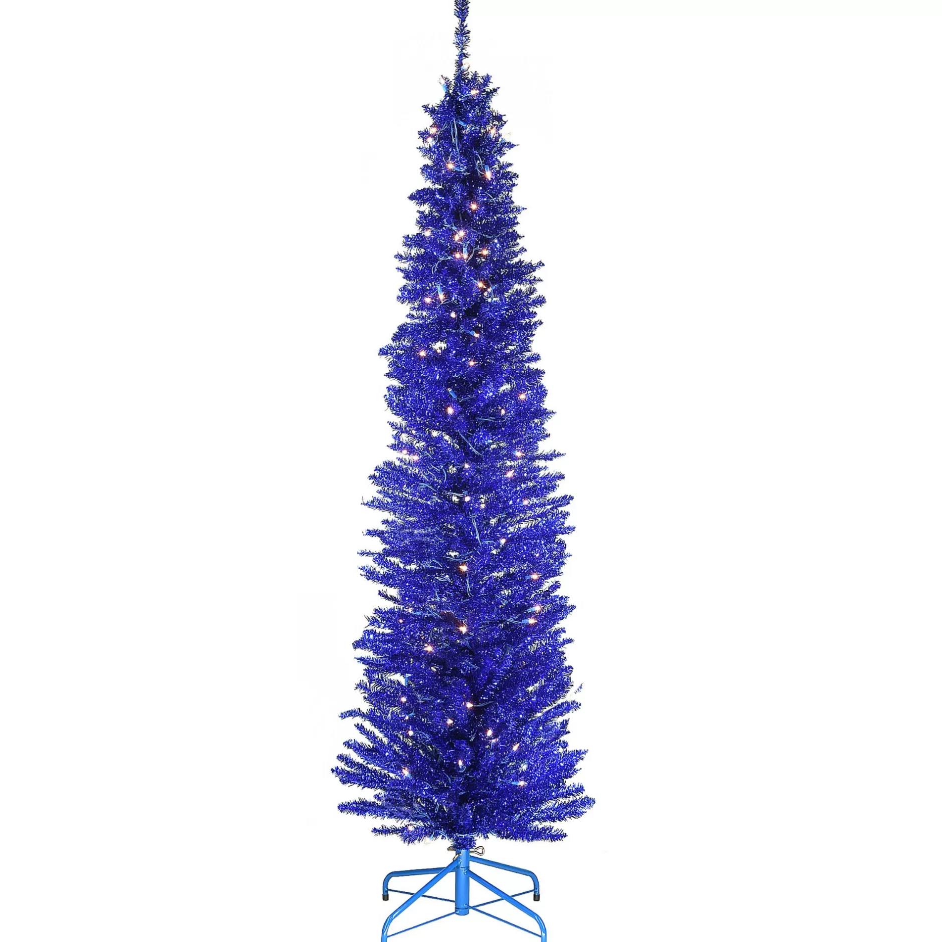 Discount 6' Pre-Lit Pencil Blue Tinsel Artificial Christmas Tree - Clear Lights Pre-Lit