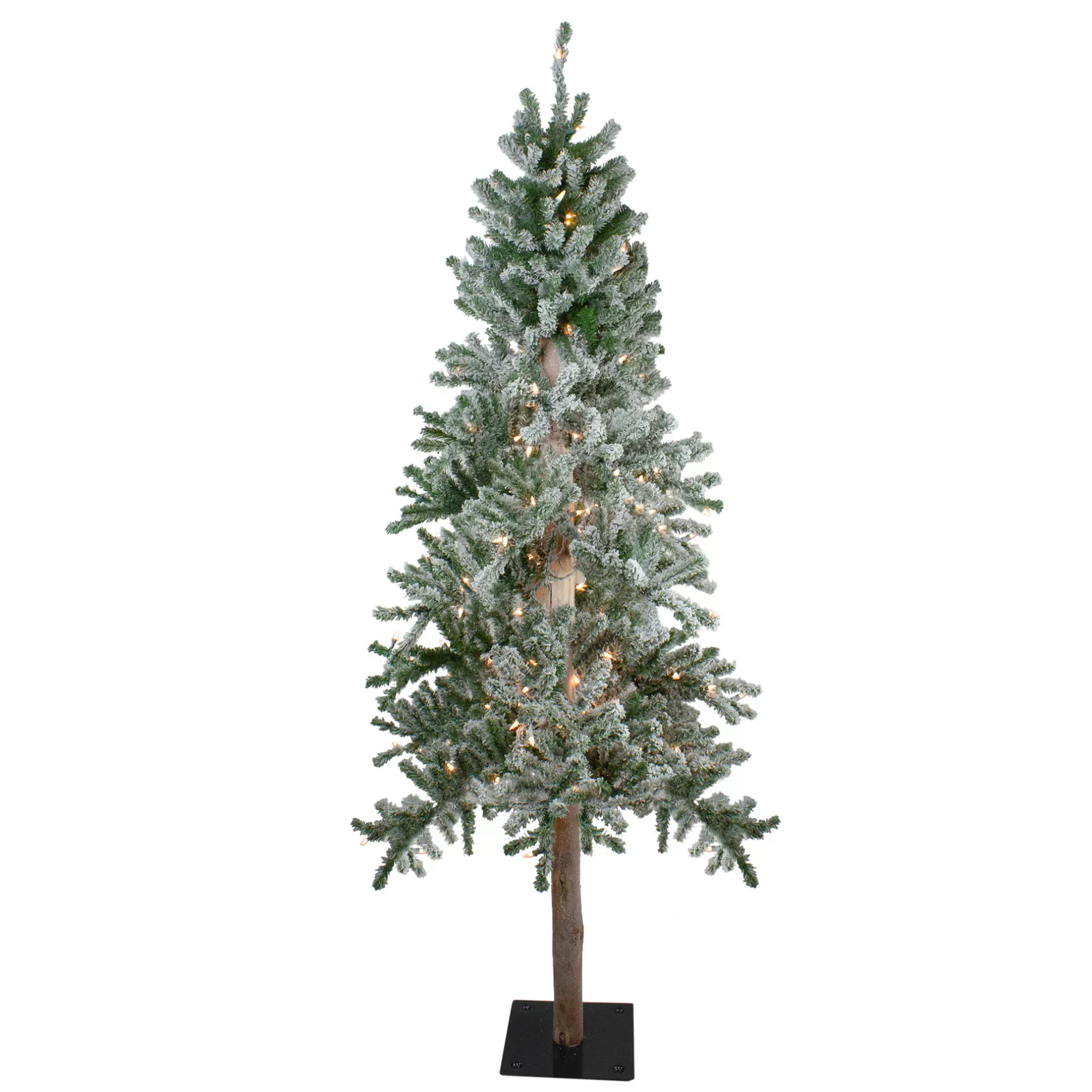 New 7' Pre-Lit Pencil Flocked Alpine Artificial Christmas Tree - Clear Lights Alpine