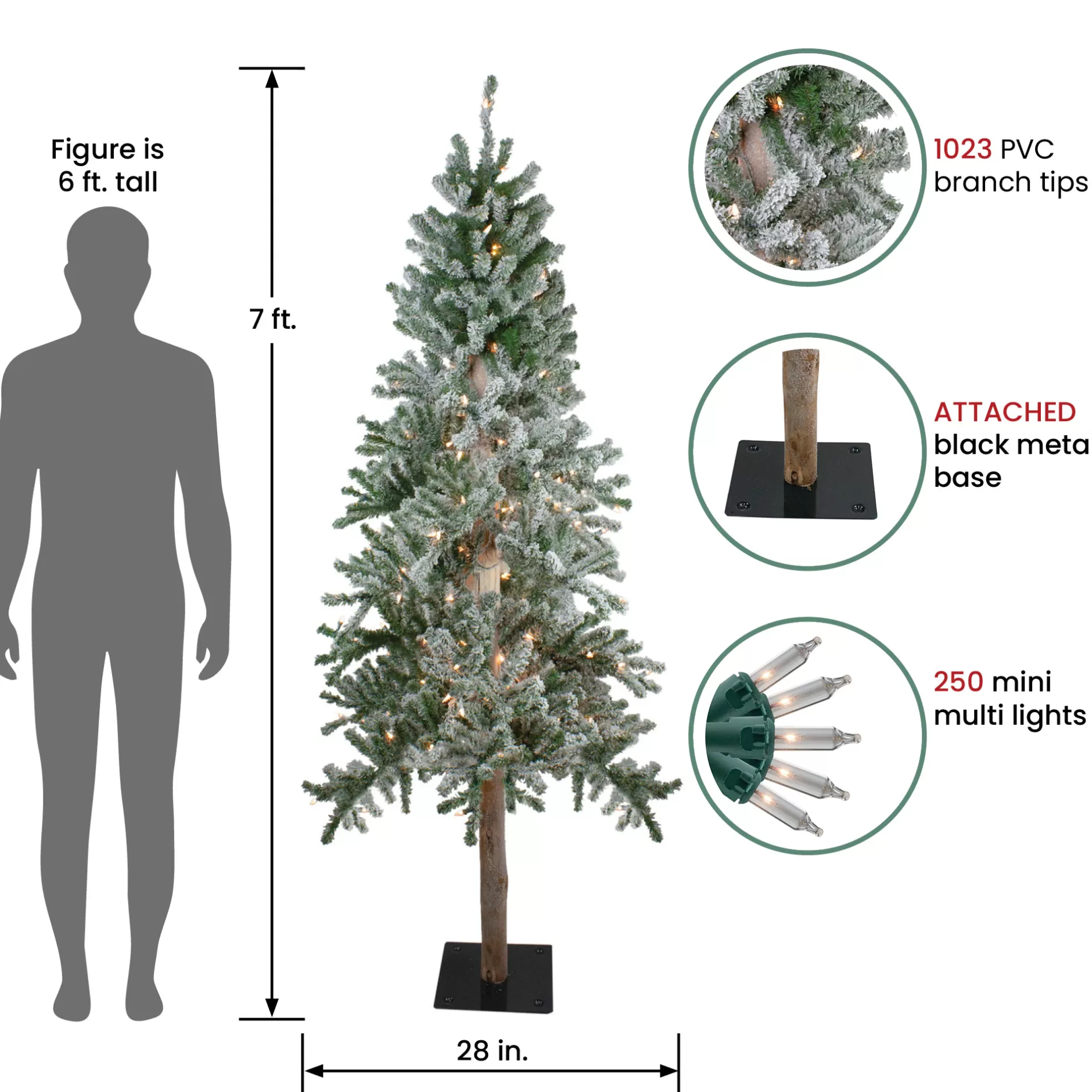 New 7' Pre-Lit Pencil Flocked Alpine Artificial Christmas Tree - Clear Lights Alpine