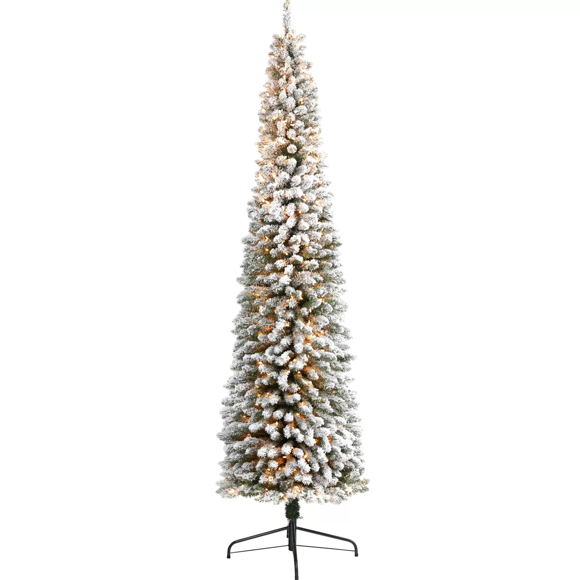 Cheap 9' Pre-Lit Pencil Flocked Artificial Christmas Tree, Clear Led Lights Flocked