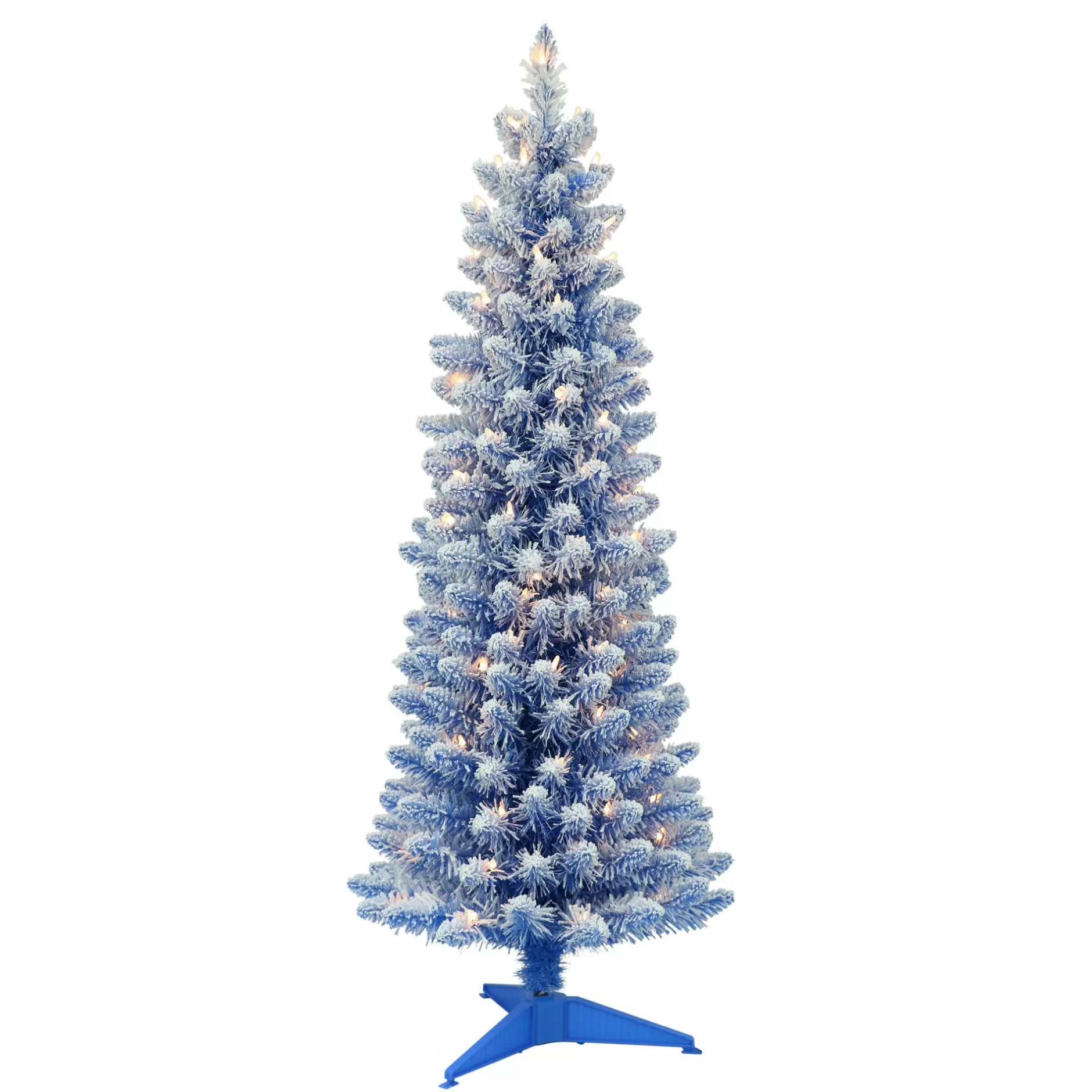 Shop 4.5' Pre-Lit Pencil Flocked Blue Artificial Christmas Tree, Clear Lights Colorful