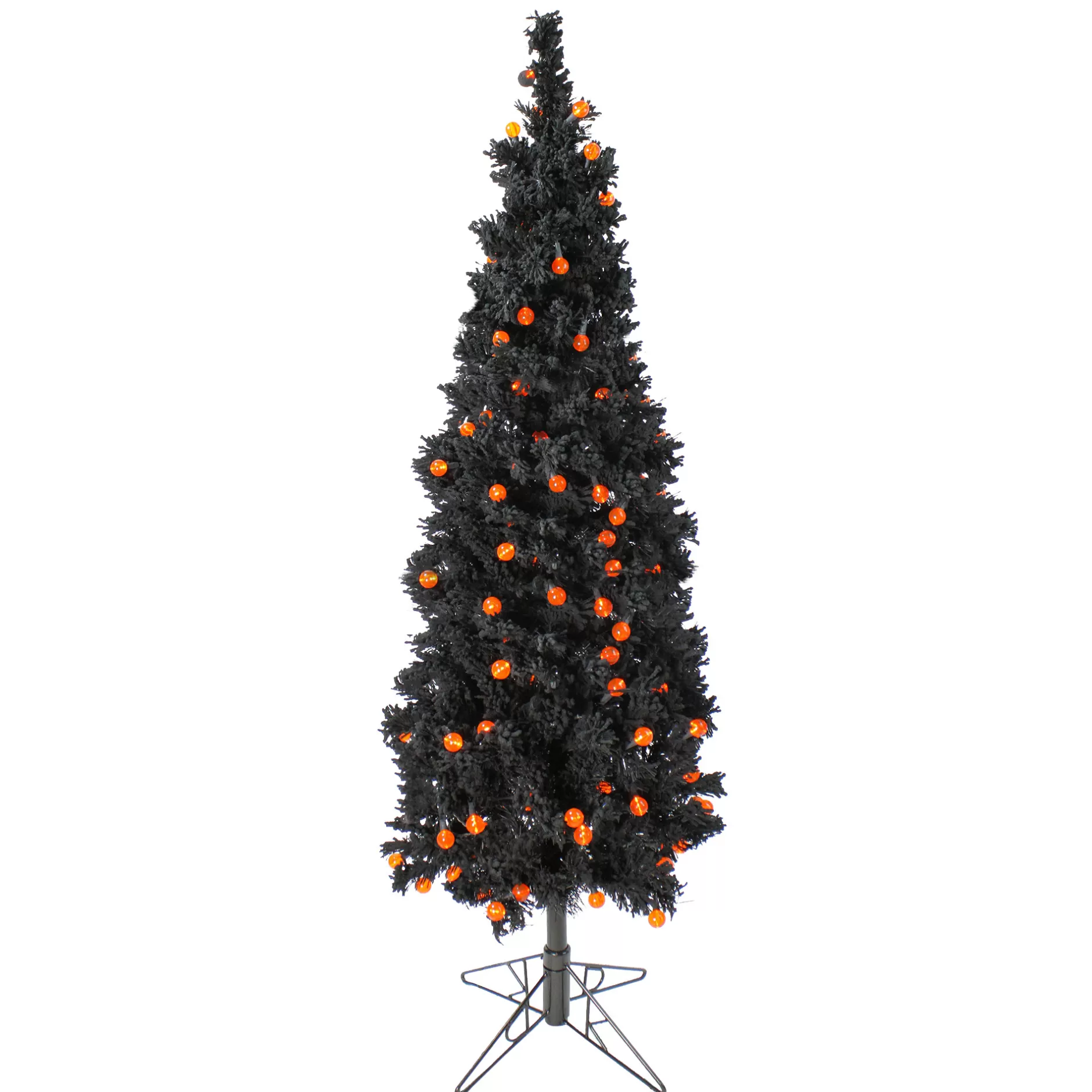 Sale 6.5' Pre-Lit Pencil Flocked Pine Artificial Christmas Tree - Orange Led Lights Colorful