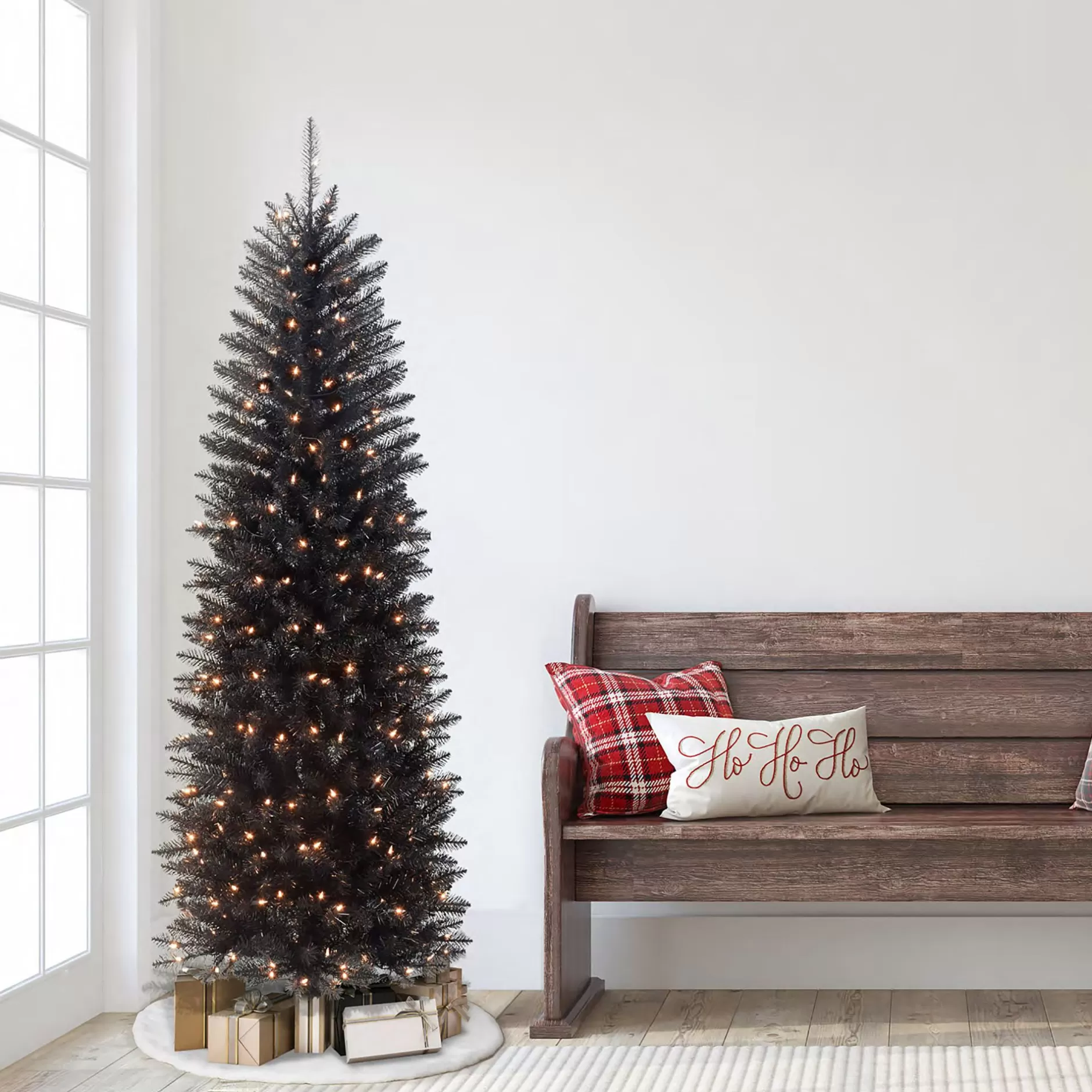 Shop 6.5' Pre-Lit Pencil Fraser Fir Artificial Christmas Tree, Clear Lights Pre-Lit