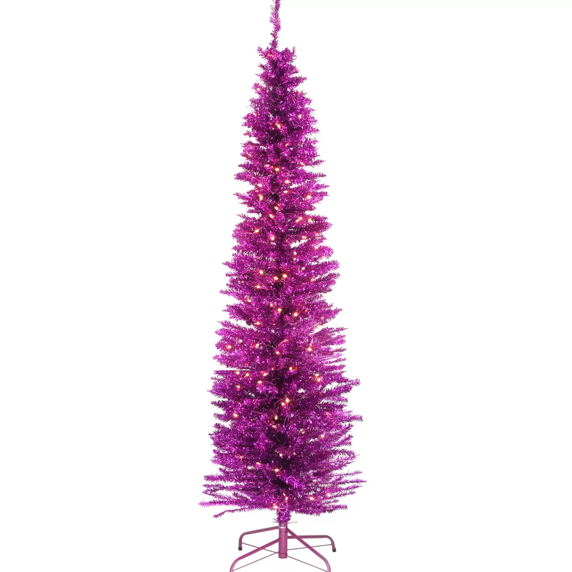 Best Sale 6' Pre-Lit Pencil Pink Tinsel Artificial Christmas Tree, Clear Lights Colorful