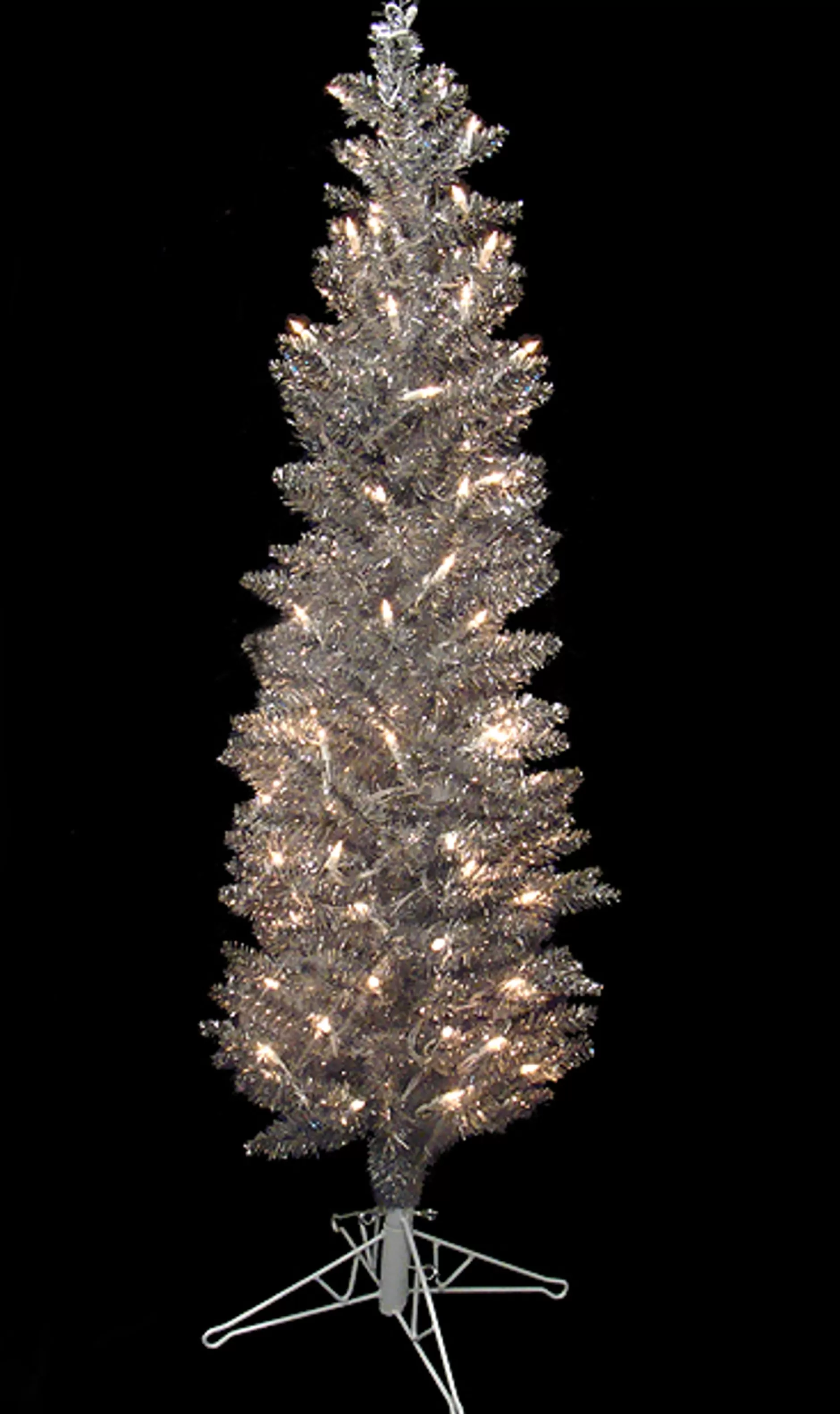 Cheap 4.5' Pre-Lit Pencil Silver Pewter Tinsel Artificial Christmas Tree - Clear Dura-Lit Lights Pre-Lit