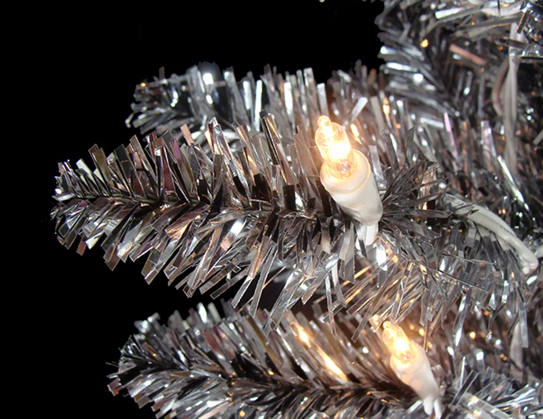 Cheap 4.5' Pre-Lit Pencil Silver Pewter Tinsel Artificial Christmas Tree - Clear Dura-Lit Lights Pre-Lit