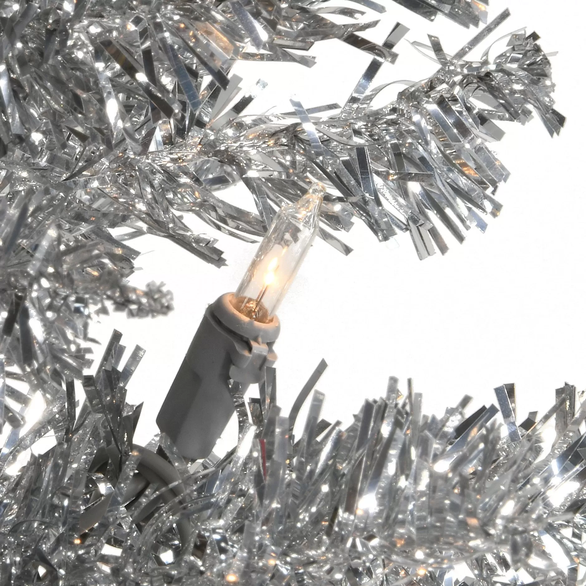 Fashion 6' Pre-Lit Pencil Silver Tinsel Artificial Christmas Tree - Clear Lights Pre-Lit