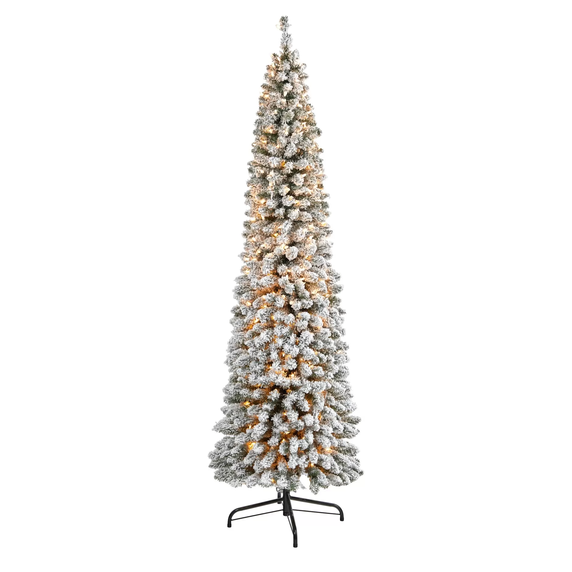 Hot 7' Pre-Lit Pencil Slim Flocked Artificial Christmas Tree, Warm Clear Led Lights Pre-Lit