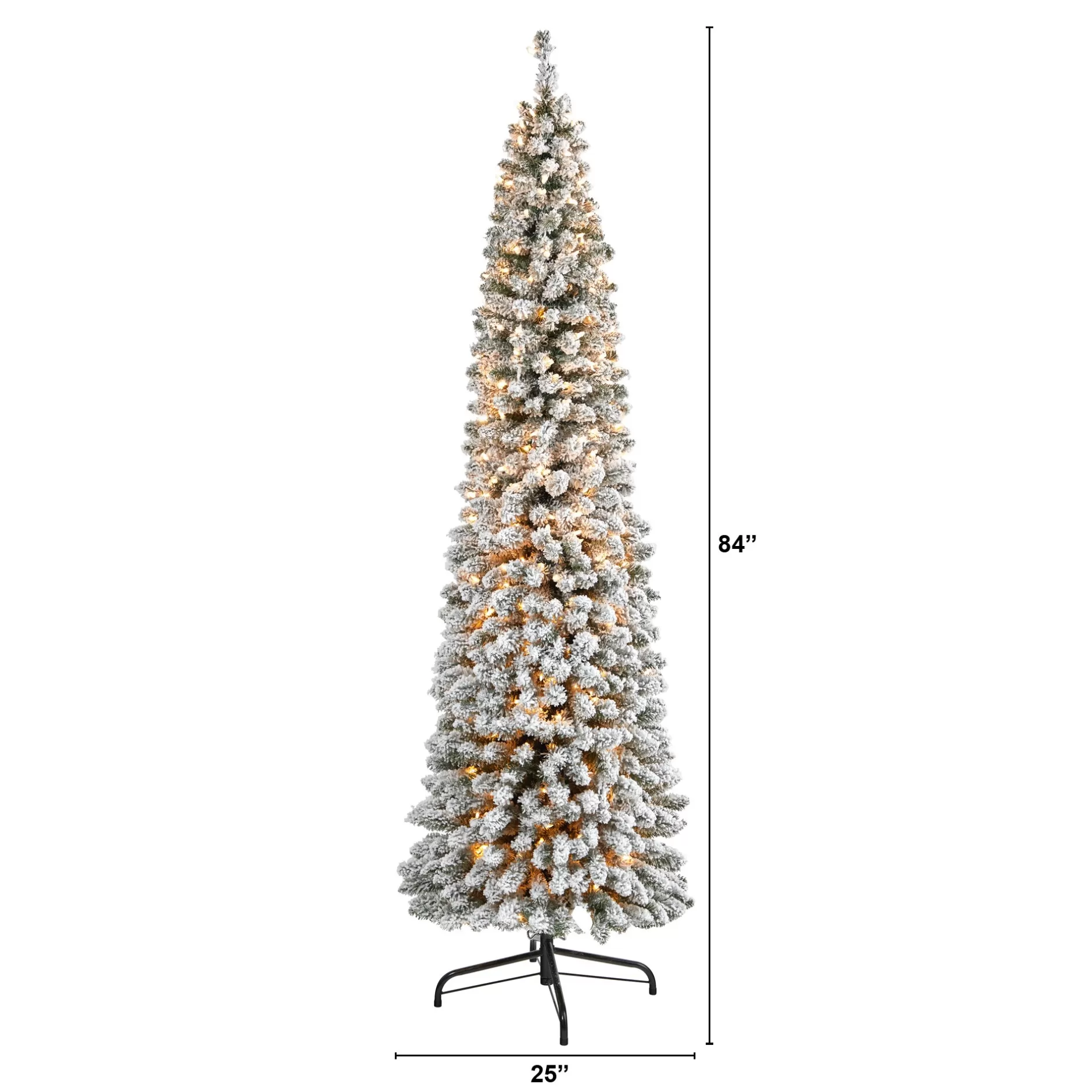 Hot 7' Pre-Lit Pencil Slim Flocked Artificial Christmas Tree, Warm Clear Led Lights Pre-Lit