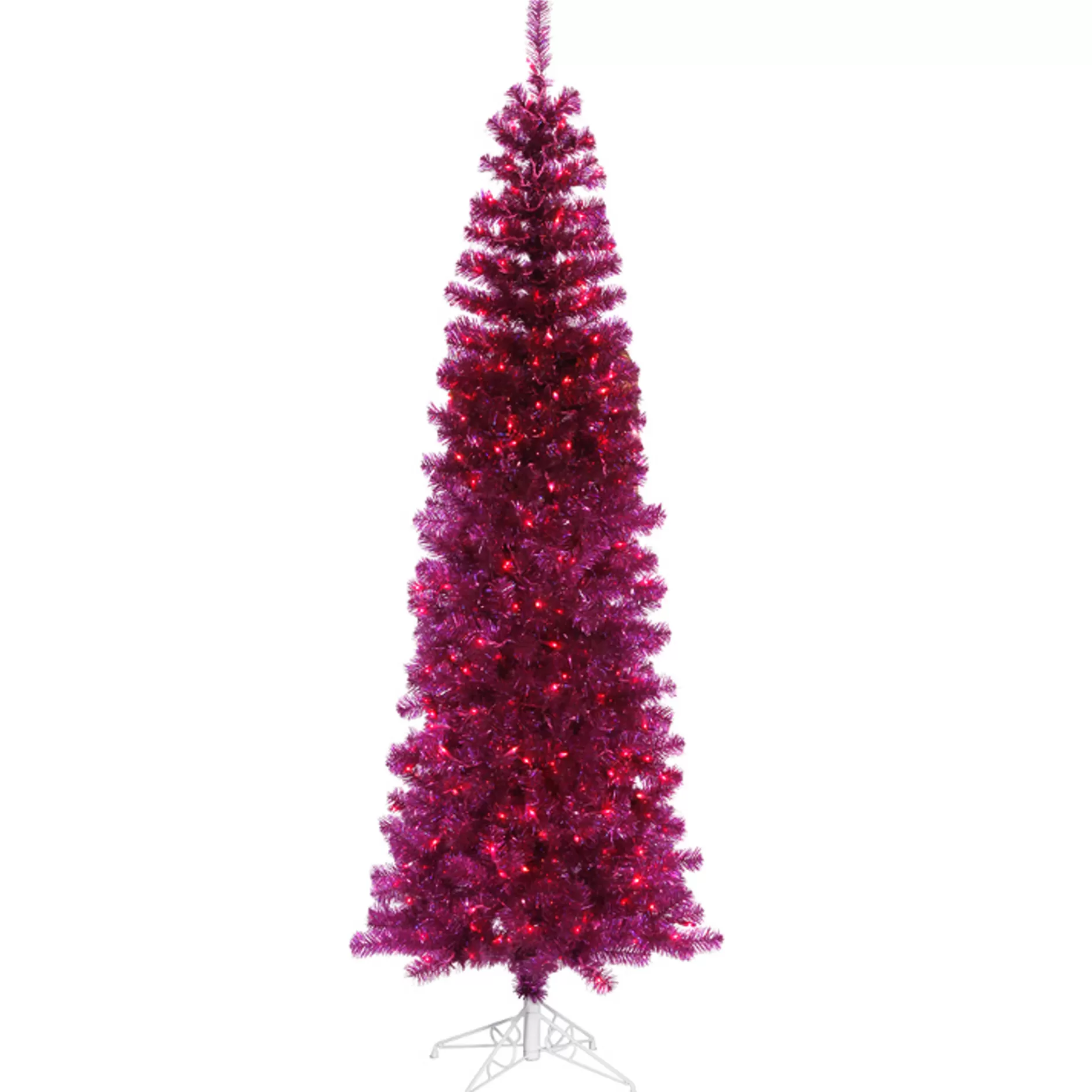 Discount 9' Pre-Lit Pencil Sparkling Artificial Pine Christmas Tree - Pink Lights Pre-Lit