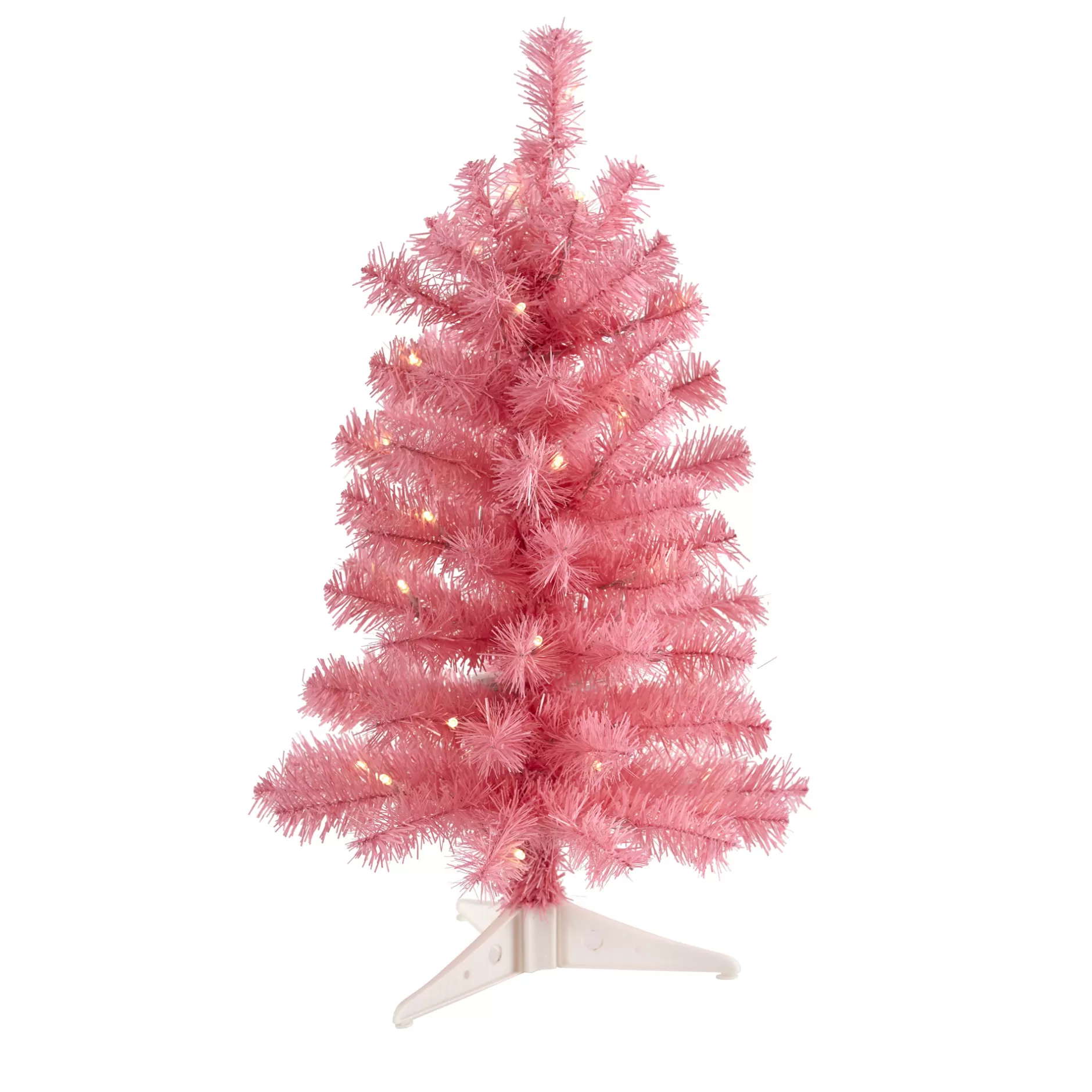 Store 2' Pre-Lit Pink Artificial Christmas Tree, Warm Clear Led Lights Pre-Lit