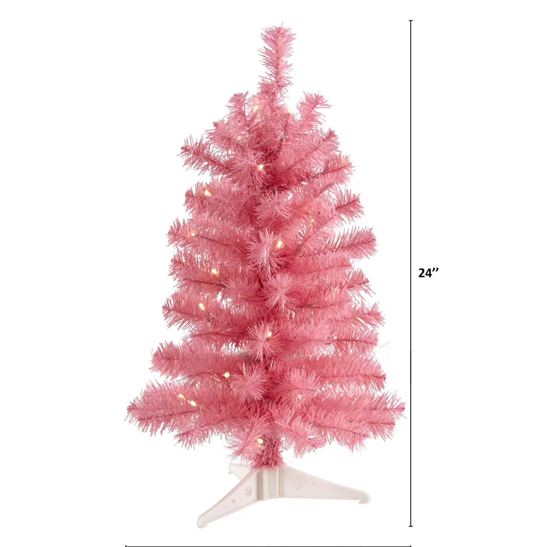 Store 2' Pre-Lit Pink Artificial Christmas Tree, Warm Clear Led Lights Pre-Lit