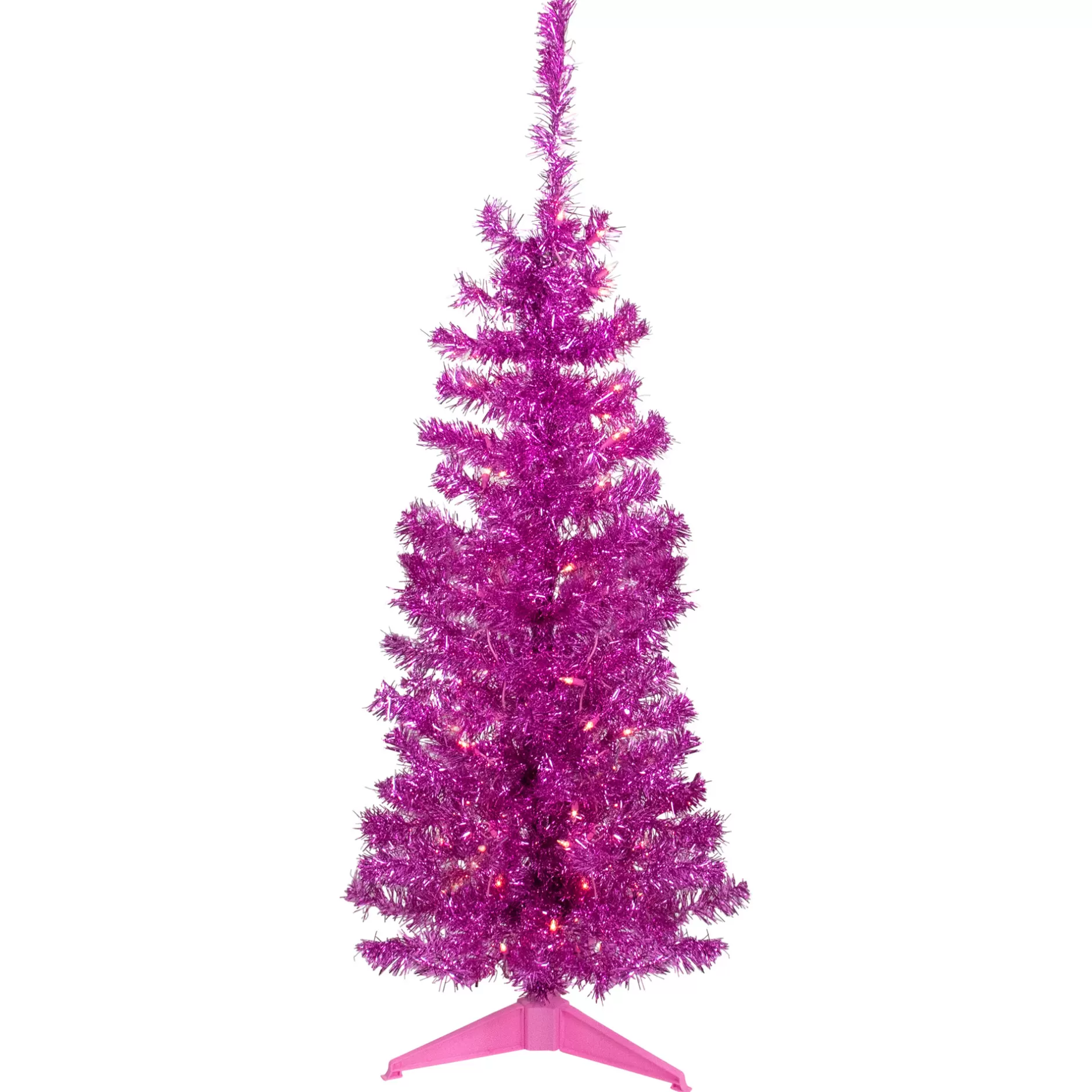 Hot 4' Pre-Lit Pink Artificial Tinsel Christmas Tree, Clear Lights Colorful