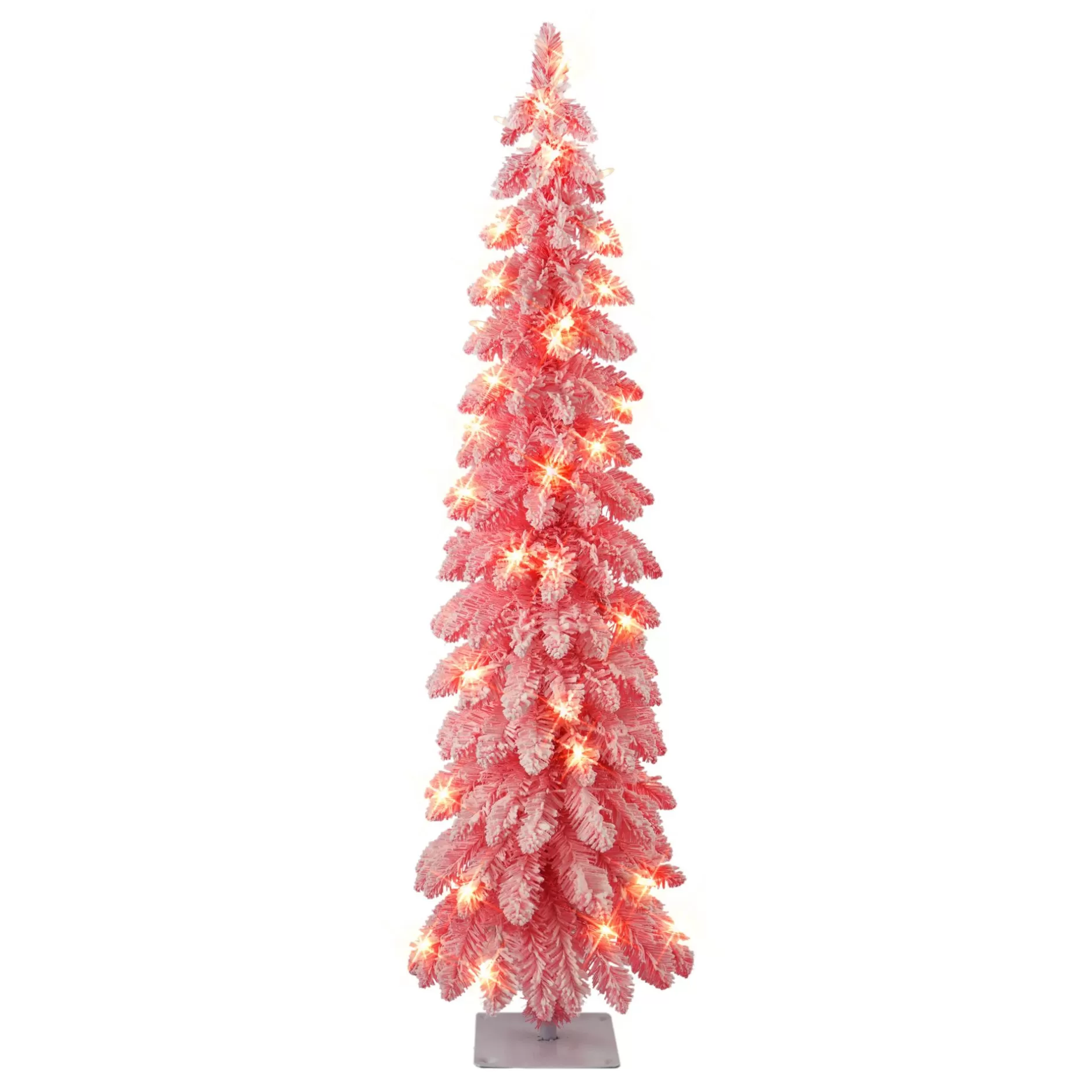 Best 4' Pre-Lit Pink Flocked Artificial Christmas Pencil Tree, Clear Lights Pre-Lit