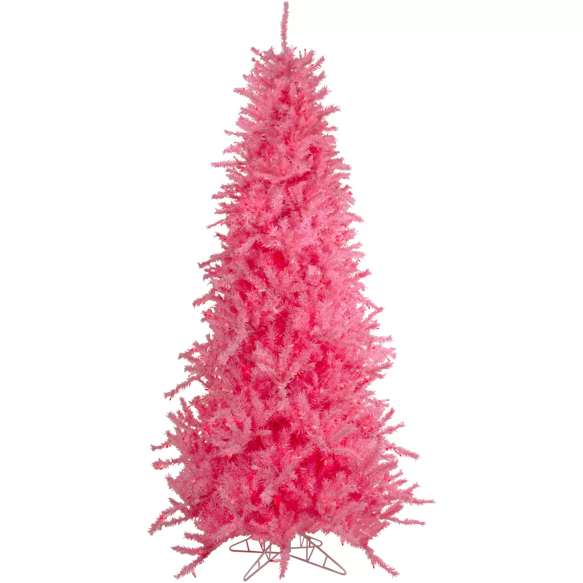 Fashion 7.5' Pre-Lit Pink Tinsel Slim Artificial Christmas Tree - Pink Lights Colorful