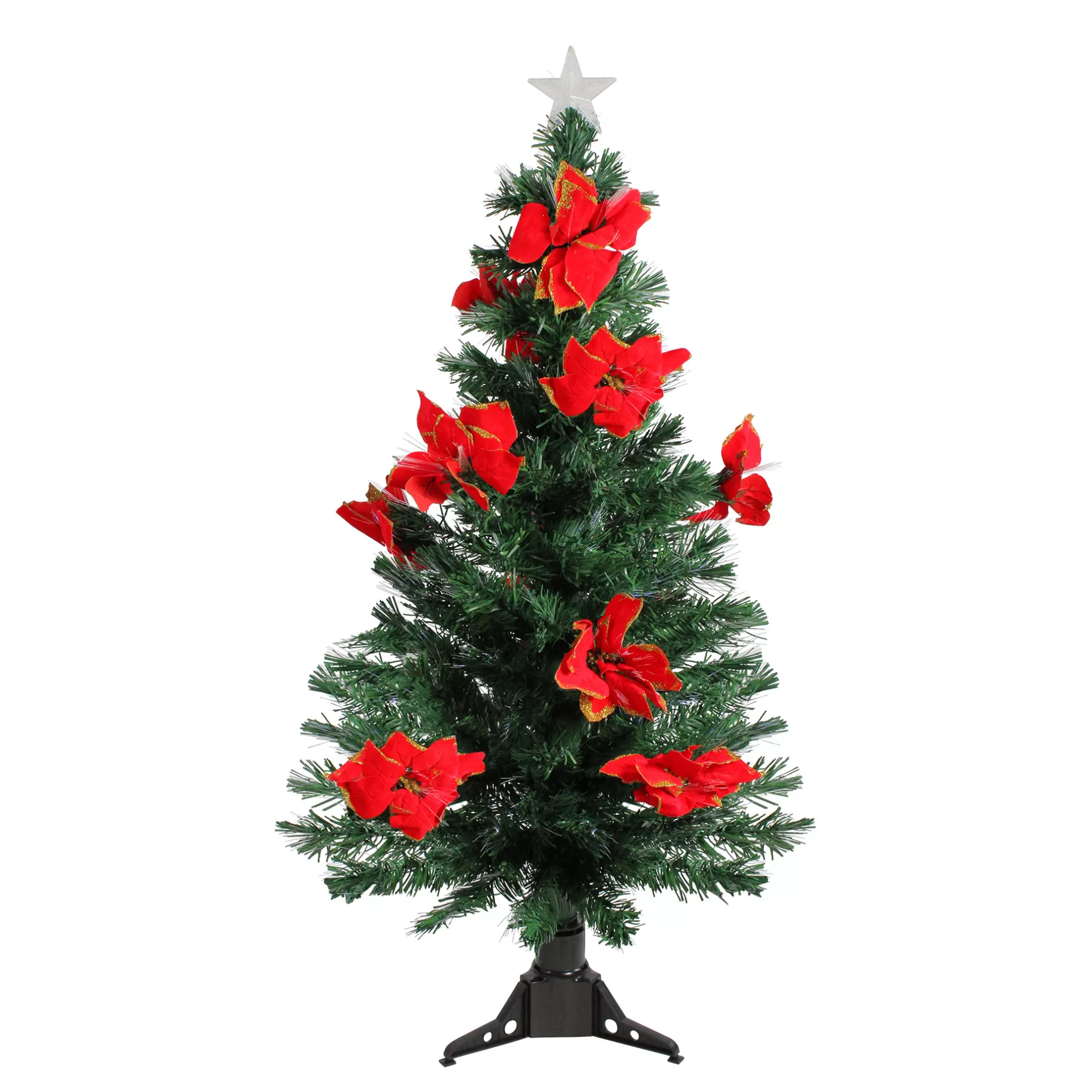 Clearance 4' Pre-Lit Poinsettias Artificial Christmas Tree - Multicolor Lights Fiber Optic