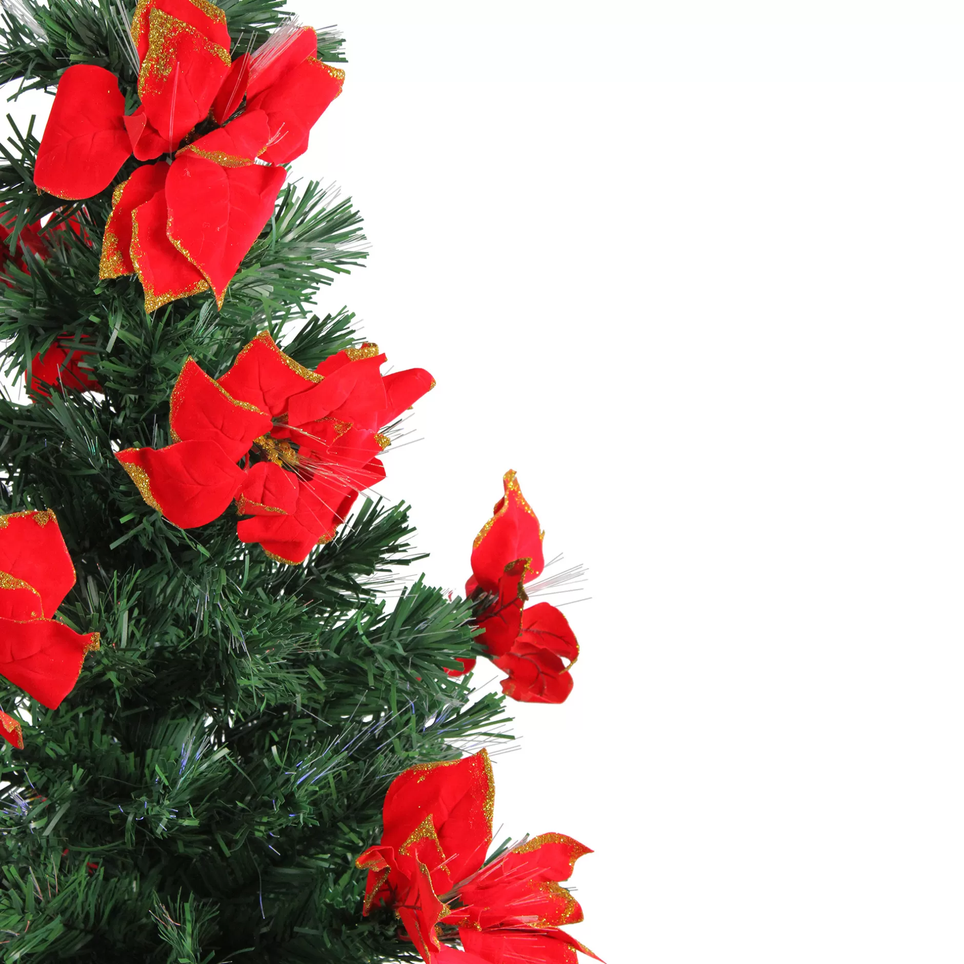 Clearance 4' Pre-Lit Poinsettias Artificial Christmas Tree - Multicolor Lights Fiber Optic