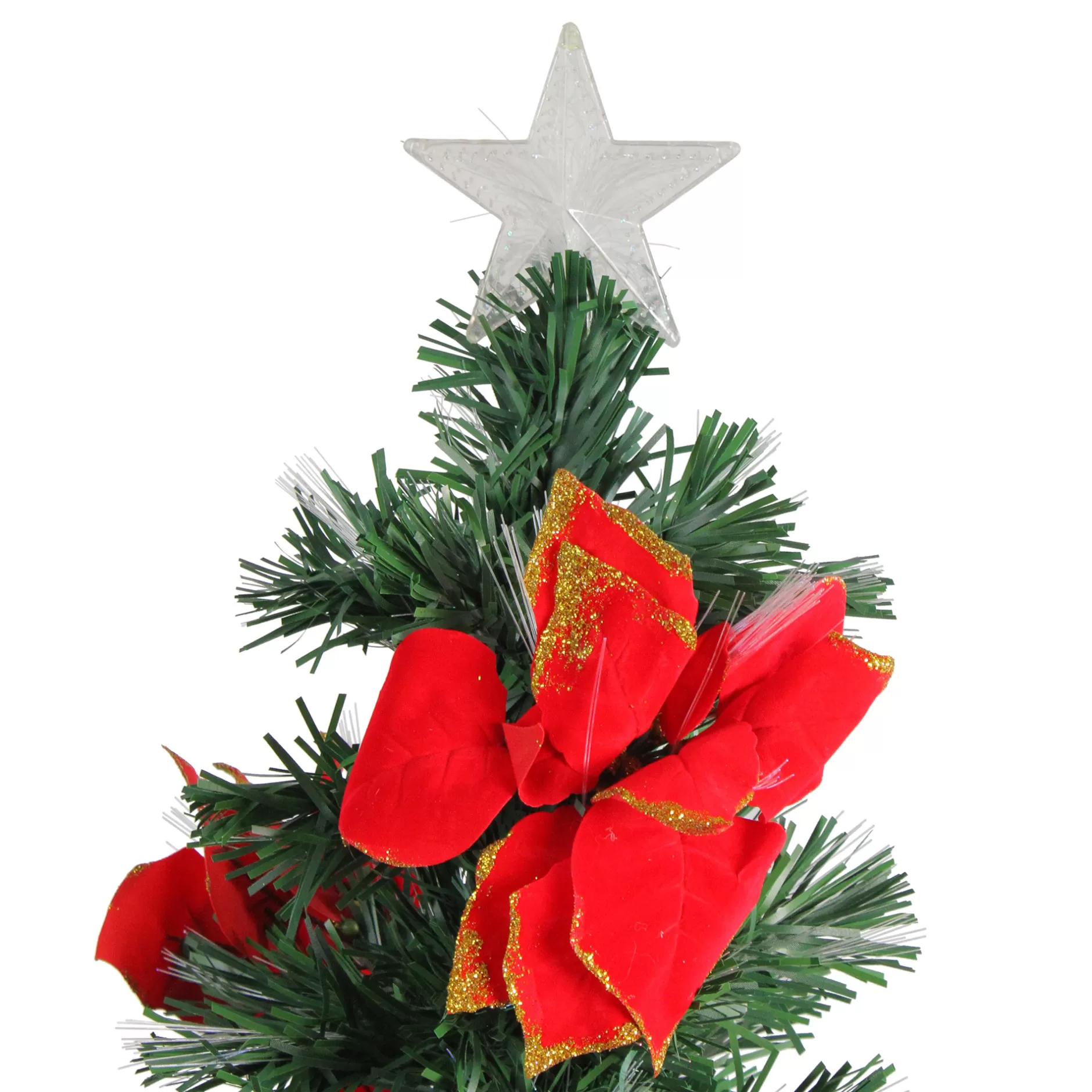 Clearance 4' Pre-Lit Poinsettias Artificial Christmas Tree - Multicolor Lights Fiber Optic