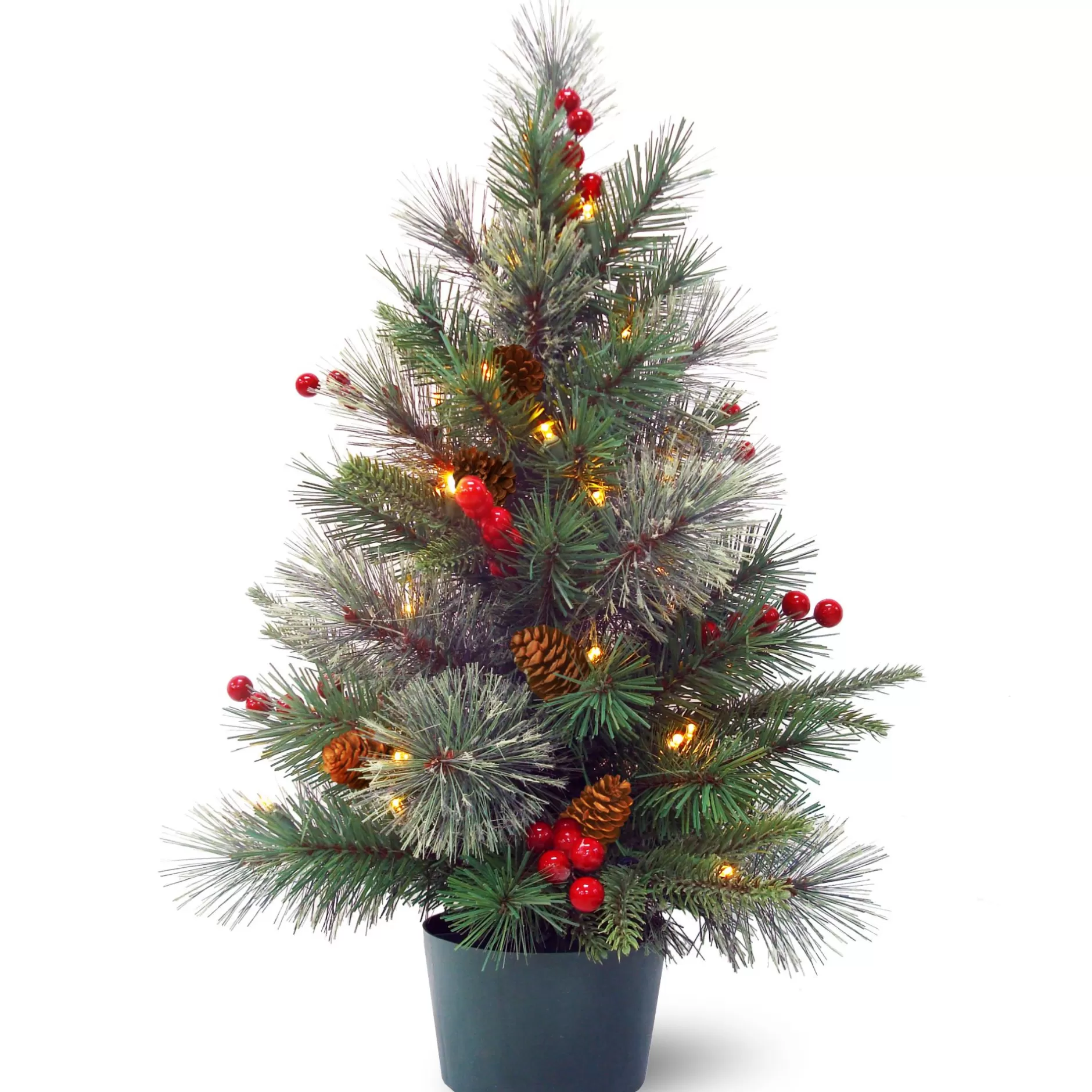 Best 2' Pre-Lit Potted Colonial Fir Medium Artificial Christmas Tree, White Led Lights Potted