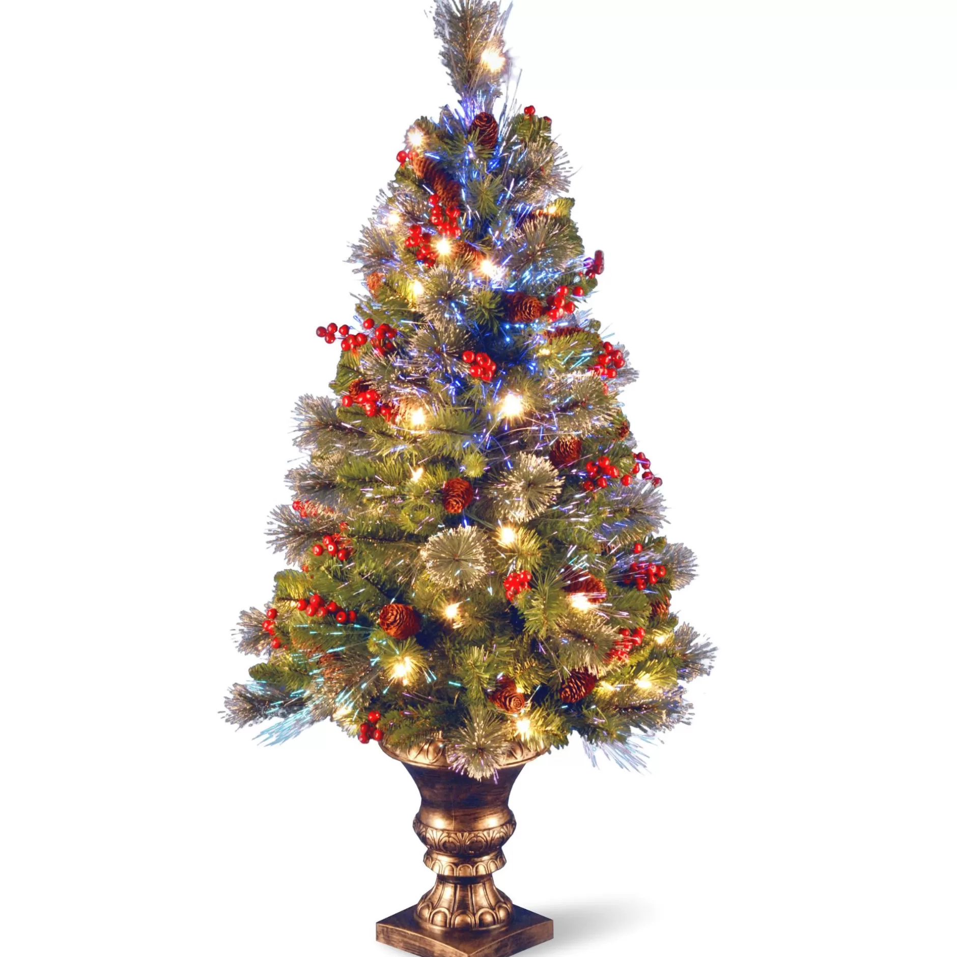 Cheap 48" Pre-Lit Potted Crestwood Spruce Medium Artificial Christmas Tree – Multicolor Led Lights Pre-Lit