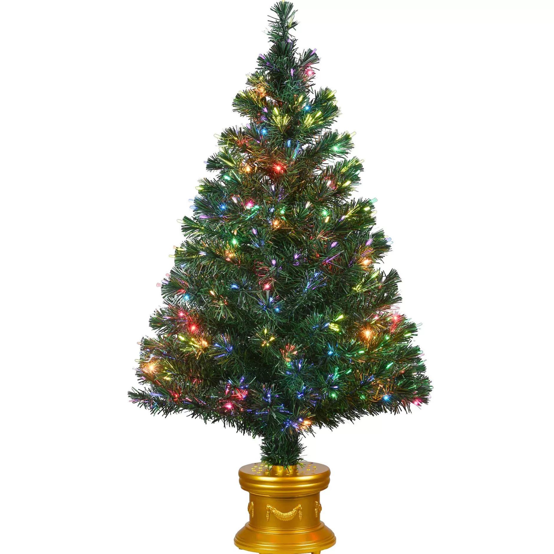 Store 4' Pre-Lit Potted Fiber Optic Ice Fireworks Artificial Christmas Tree, Multicolor Led Lights Potted