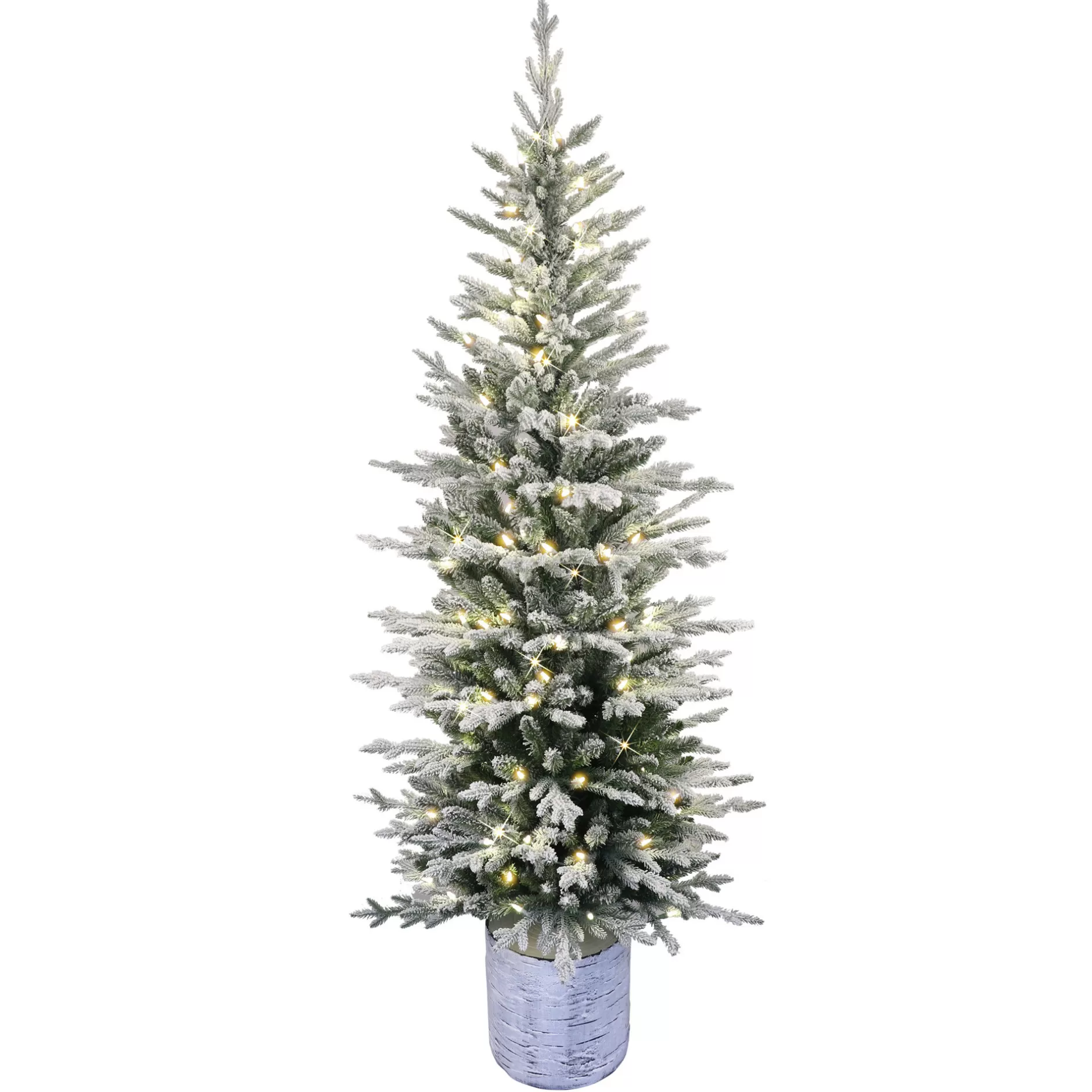 Sale 7.5' Pre-Lit Potted Flocked Arctic Fir Pencil Christmas Tree With Warm White Led Lights Pre-Lit